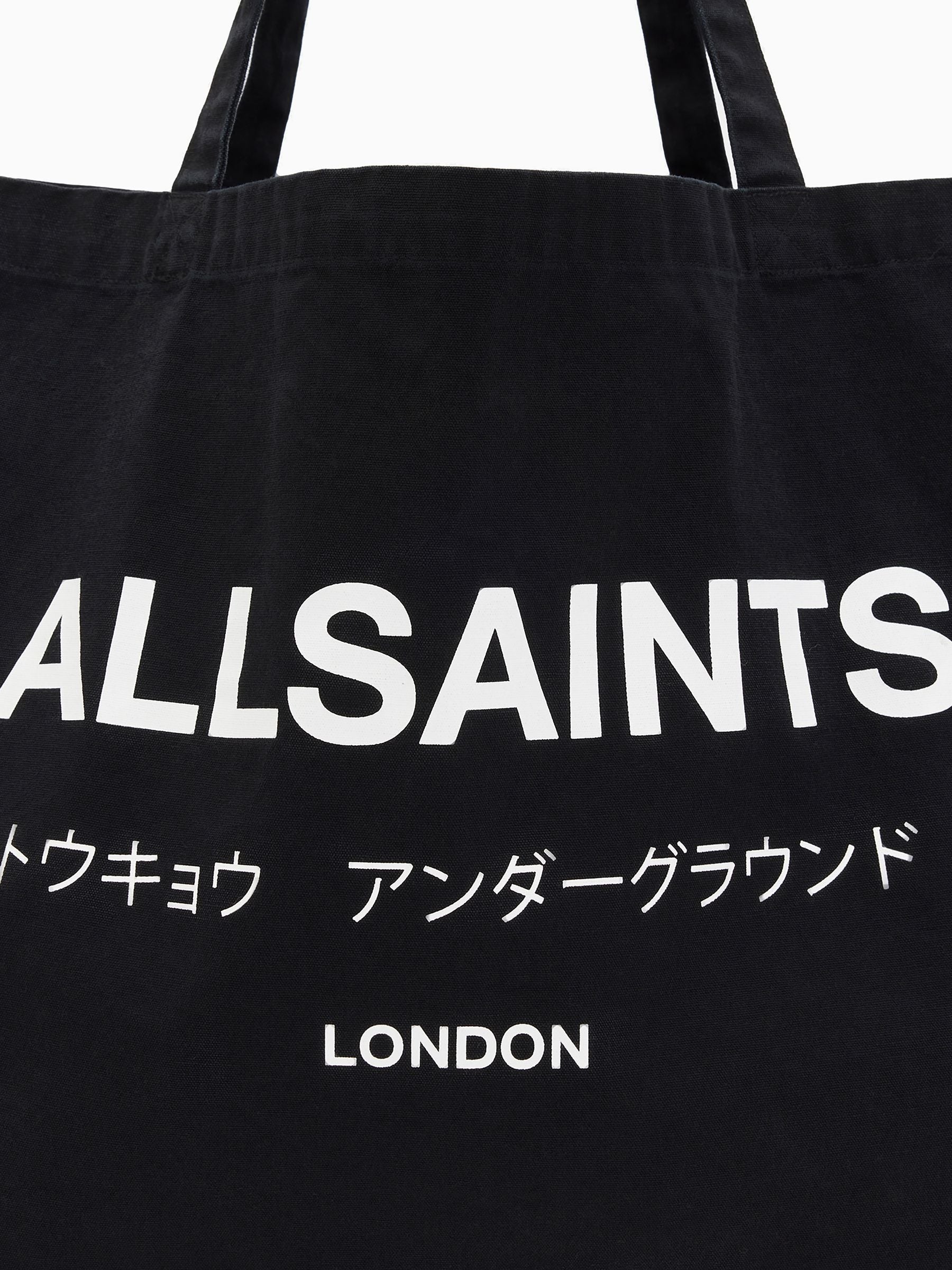 AllSaints Black Future tote bag with Underground graphic, UK version