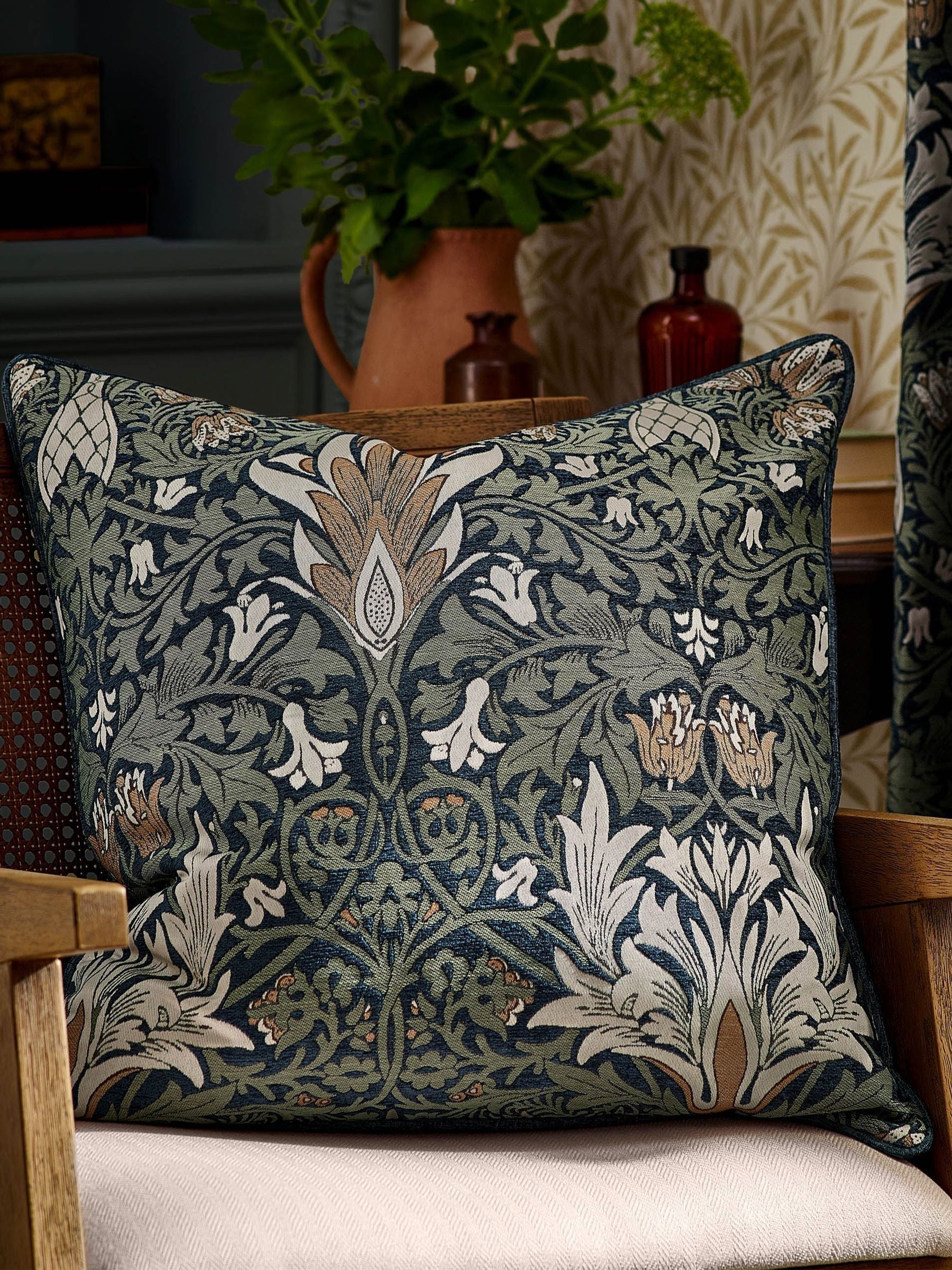 Morris & Co Snakeshead jacquard chenille piped cushion 55cm - British product