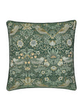 Morris & Co Green Strawberry Thief Jacquard Cushion, imported from the UK