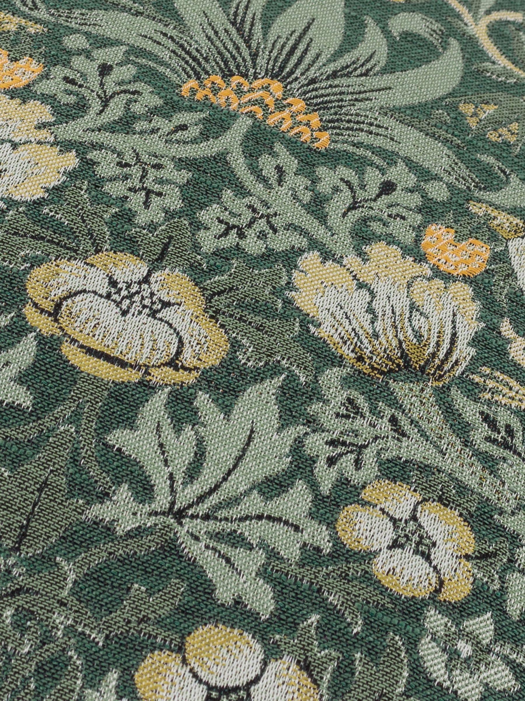 Morris & Co Green Strawberry Thief Jacquard Cushion, imported from the UK