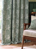 Morris & Co leaf green jacquard pencil pleat curtains 117x137cm, imported from the UK