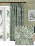 Morris & Co leaf green jacquard pencil pleat curtains 117x137cm, imported from the UK