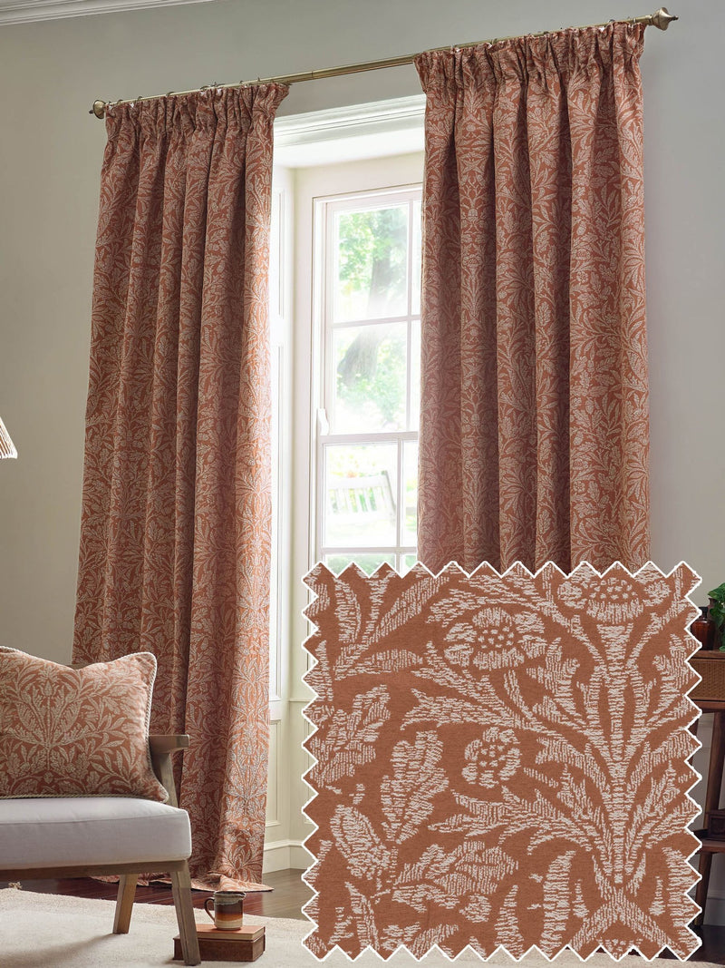 Morris & Co Acorn jacquard curtains brick tonal 117x137cm, imported from the UK