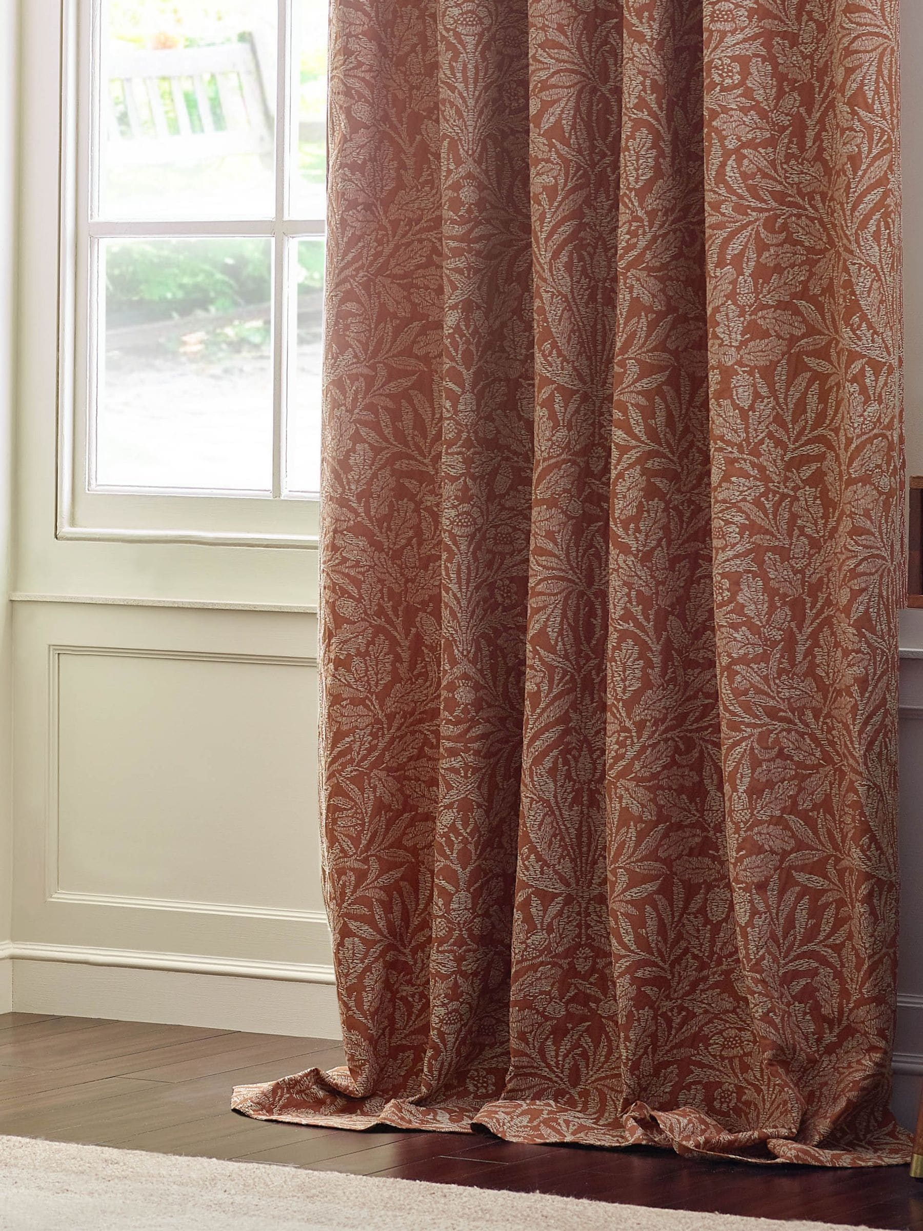 Morris & Co Acorn jacquard curtains brick tonal 117x137cm, imported from the UK