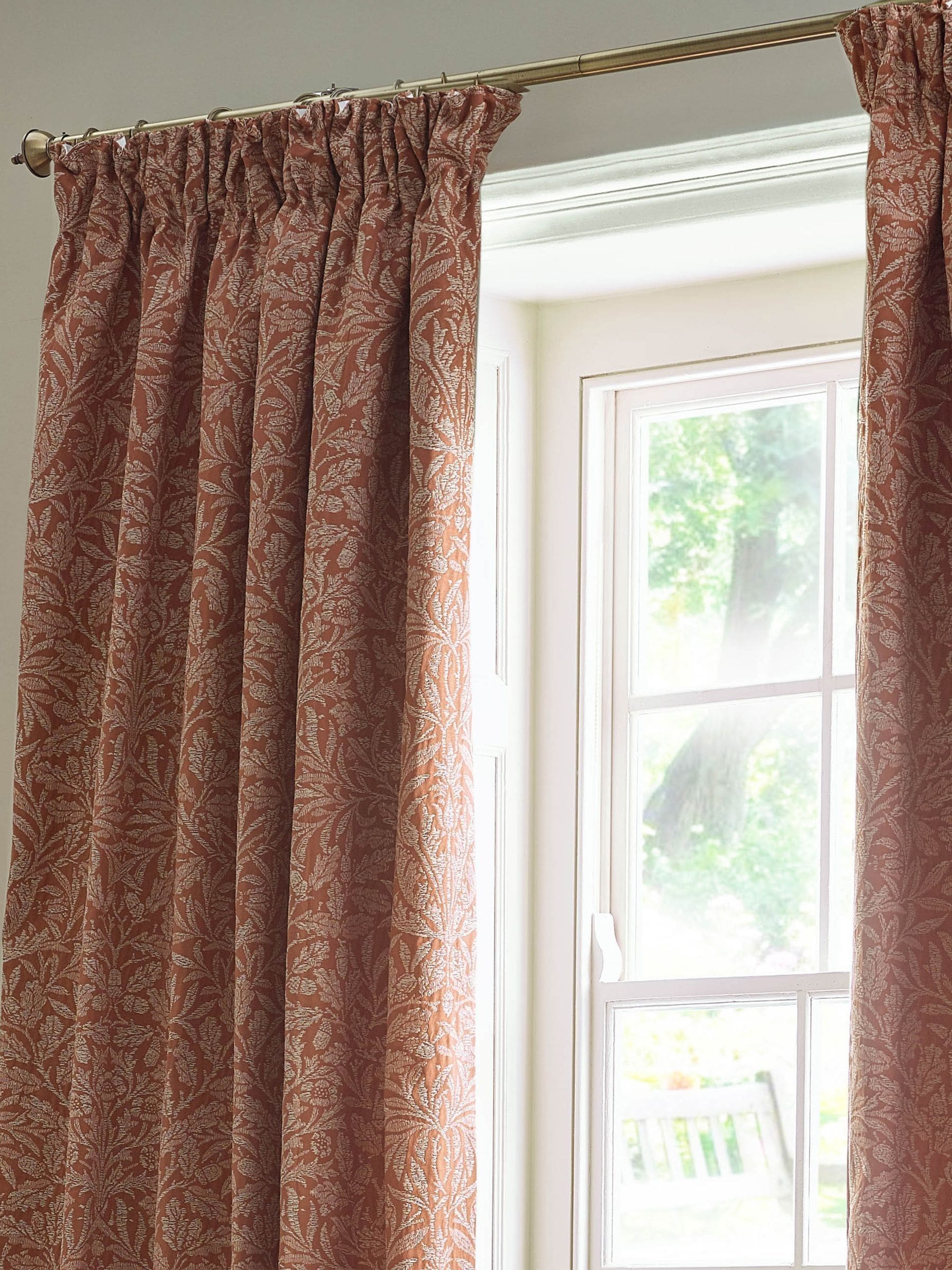 Morris & Co Acorn jacquard curtains brick tonal 117x137cm, imported from the UK
