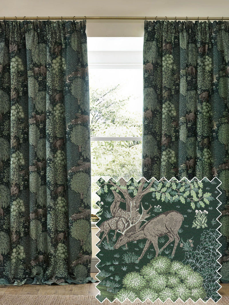 Morris & Co Green The Brook jacquard curtains 117x137cm, UK version