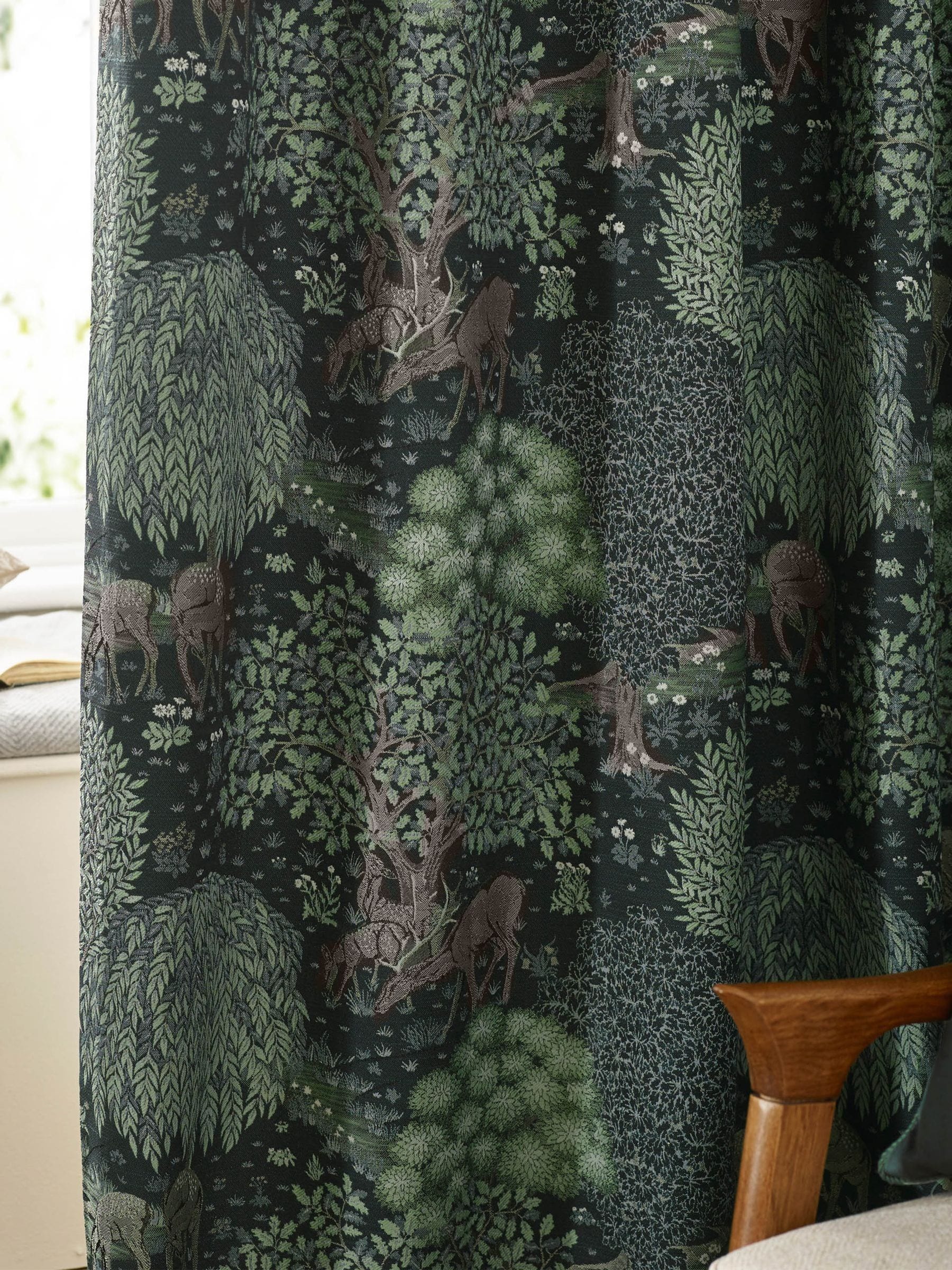 Morris & Co Green The Brook jacquard curtains 117x137cm, UK version