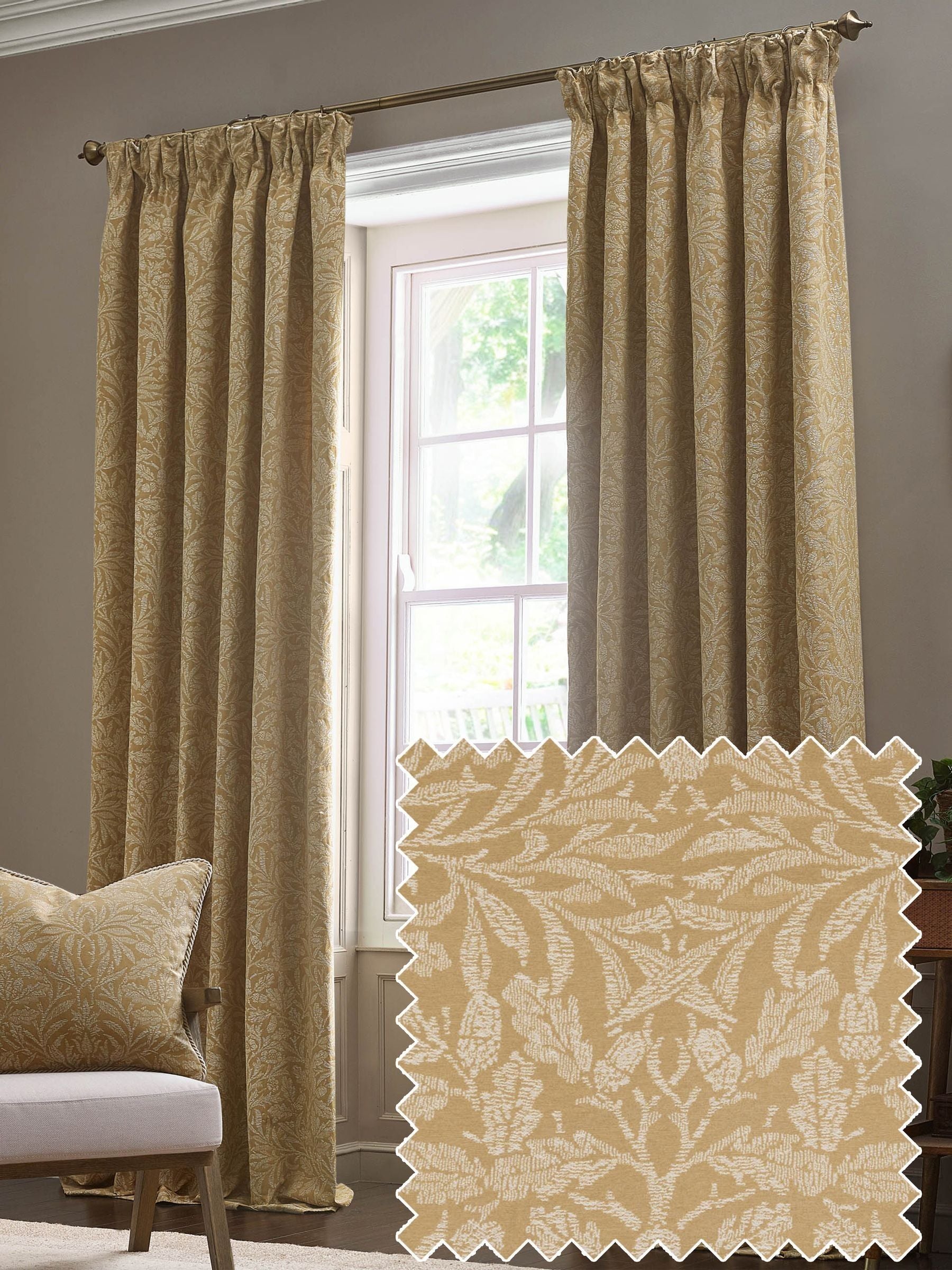 Morris & Co Saffron Acorn jacquard curtains 117x137cm - British product