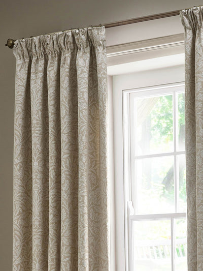 Next Morris & Co Natural Acorn Tonal Jacquard Pencil Pleat Curtains- Buy online at McGrocer