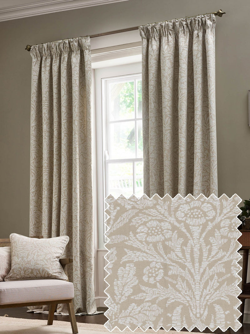 Morris & Co Acorn Tonal jacquard pencil pleat curtains (British brand)