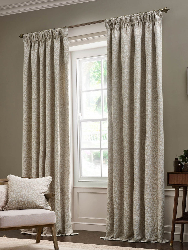Morris & Co Acorn Tonal jacquard pencil pleat curtains (British brand)