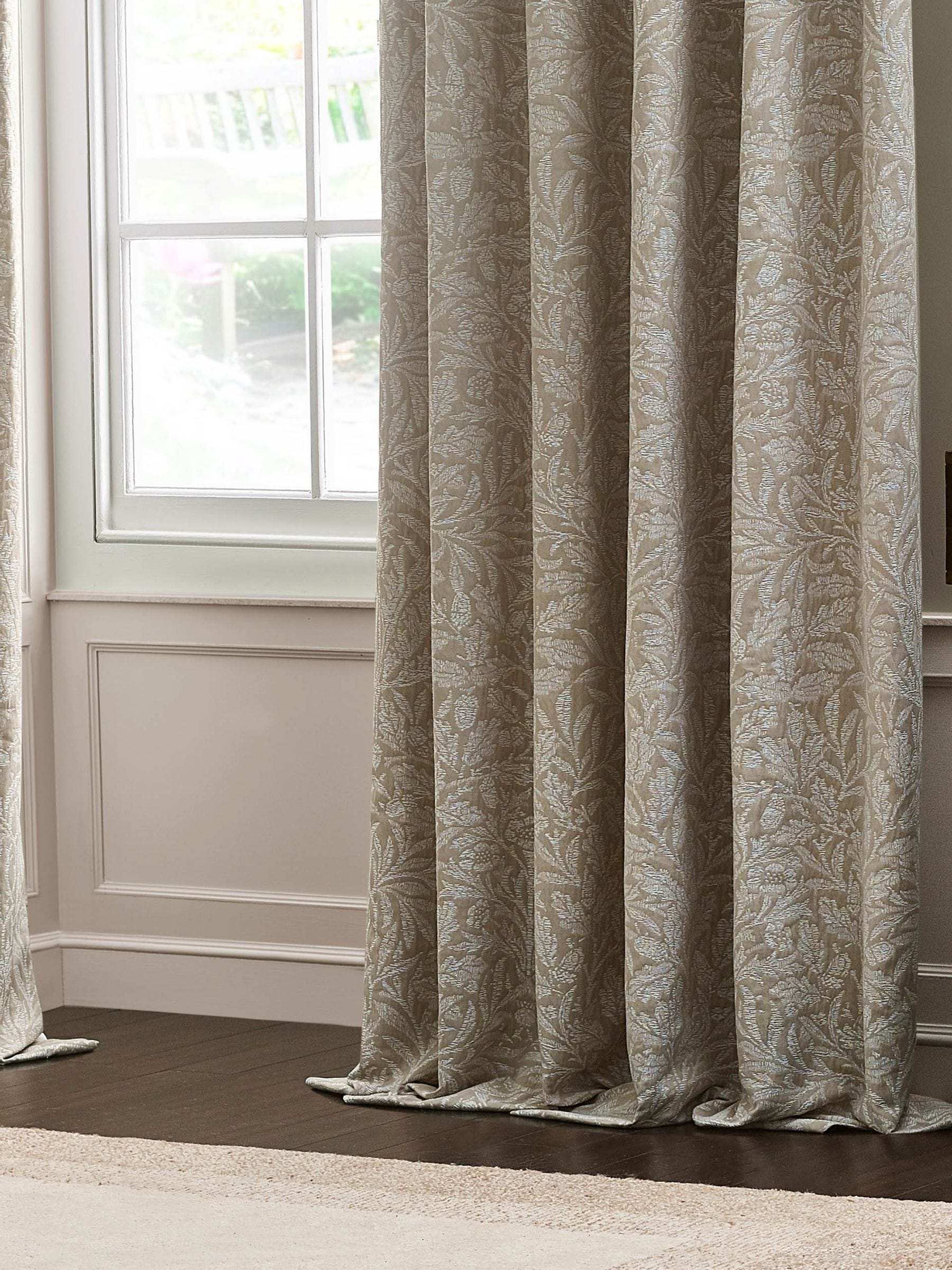 Morris & Co Acorn Tonal jacquard pencil pleat curtains (British brand)