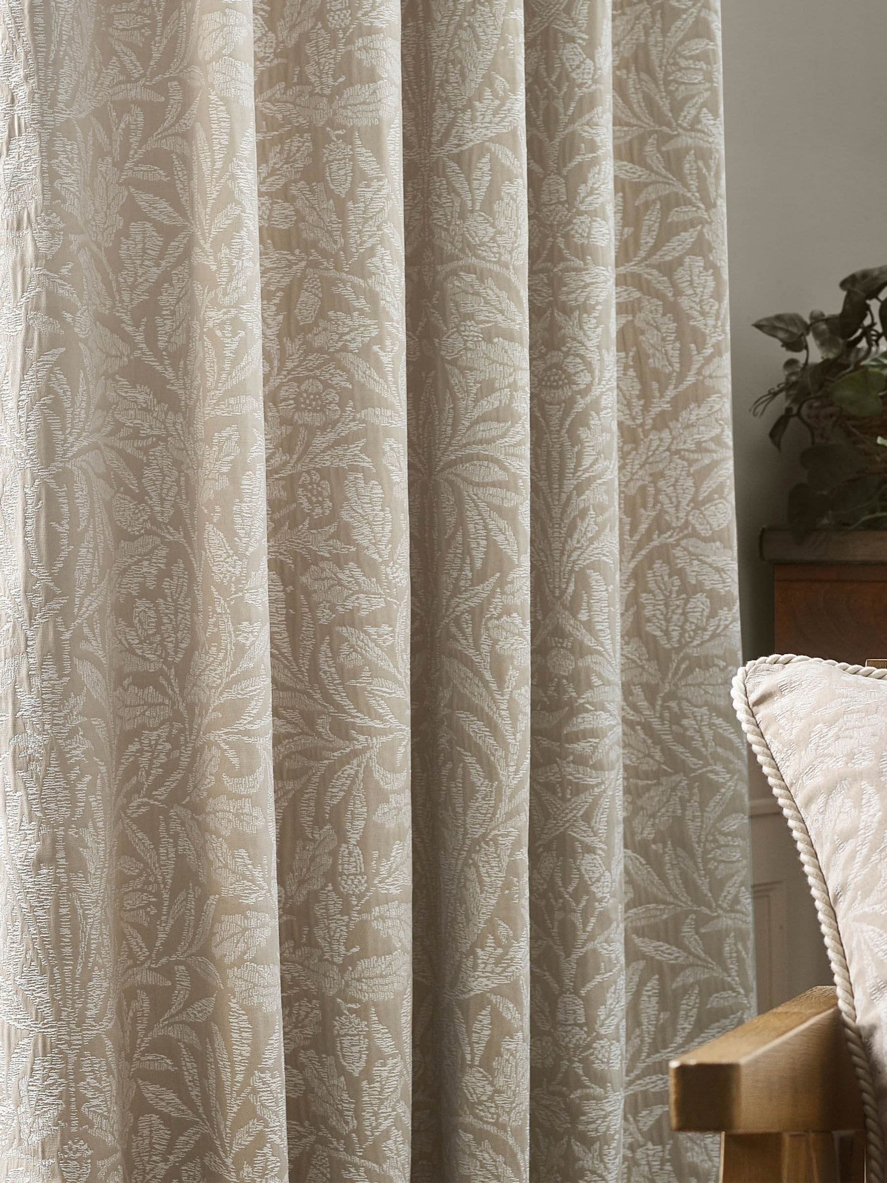 Morris & Co Acorn Tonal jacquard pencil pleat curtains (British brand)