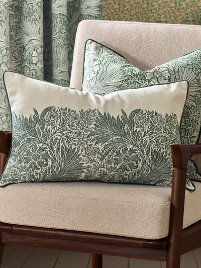 Next Morris & Co. Leaf Green Marigold Embroidered Piped Cushion- Buy online at McGrocer