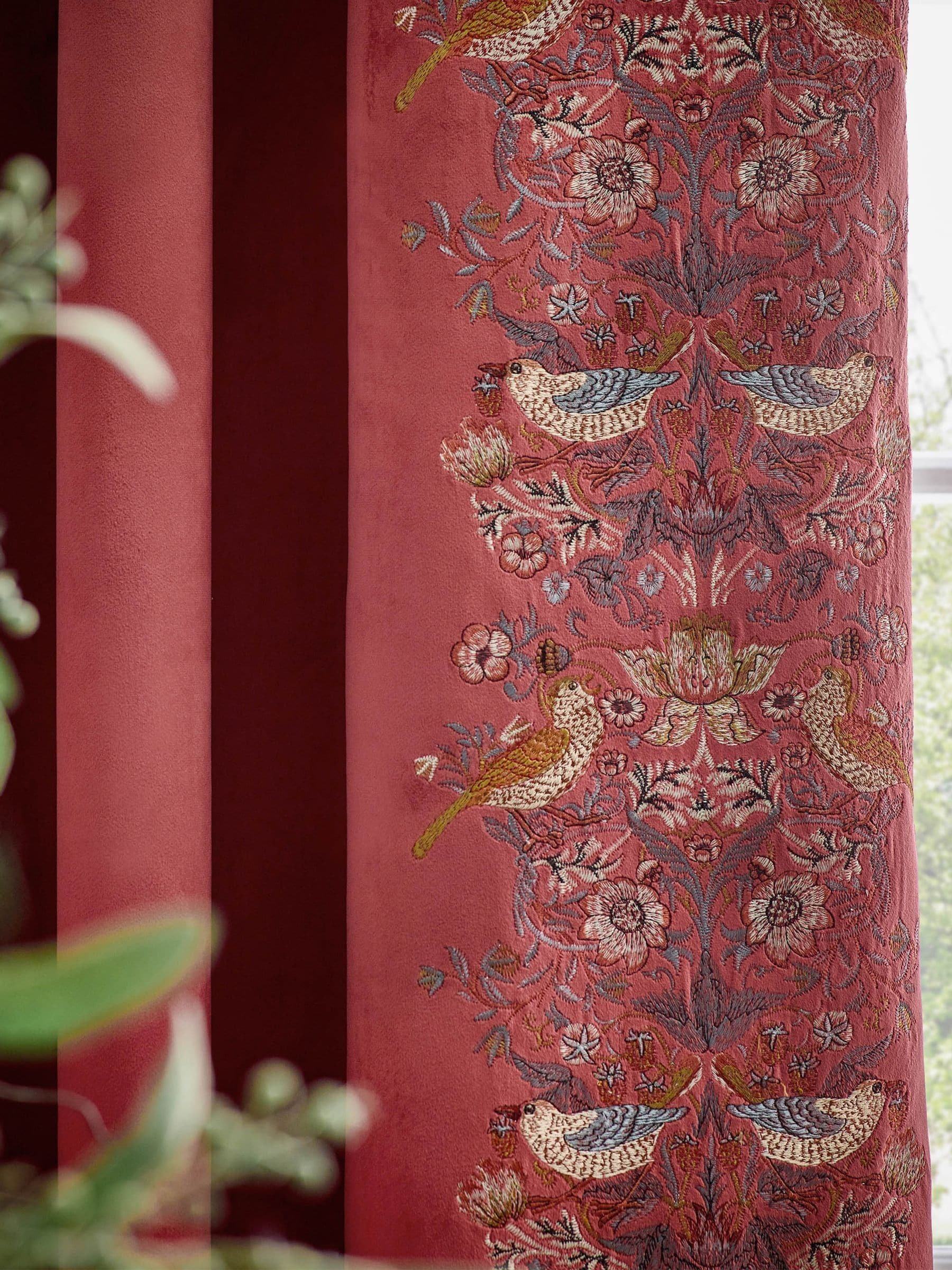 Morris & Co Strawberry Thief embroidered curtains 117x137cm, imported from the UK