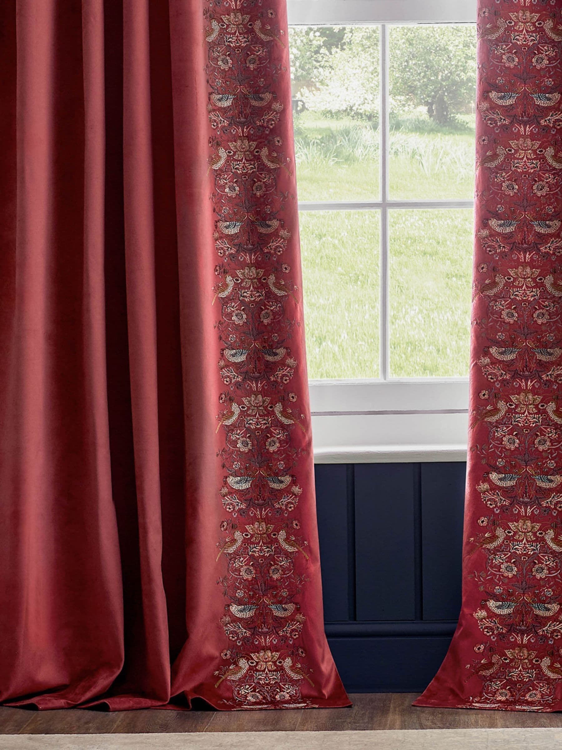 Morris & Co Strawberry Thief embroidered curtains 117x137cm, imported from the UK