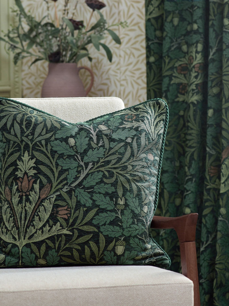 Morris & Co Acorn jacquard chenille pencil pleat curtains, UK version