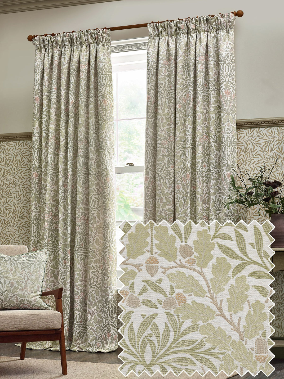 Morris & Co. Acorn jacquard chenille curtains 117x137cm, UK version