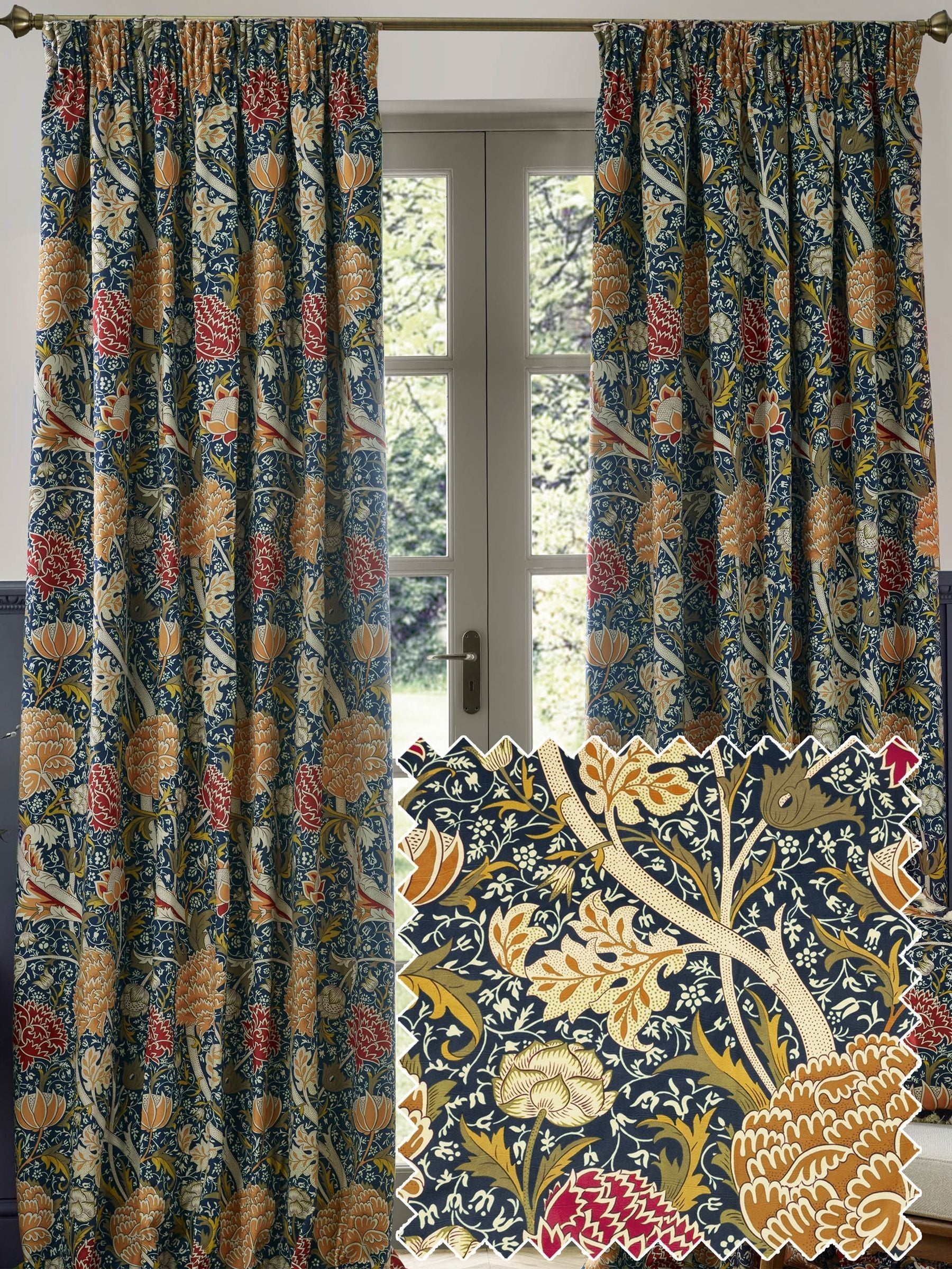 Morris & Co Indigo Berry Cray curtains 117cm (British brand)