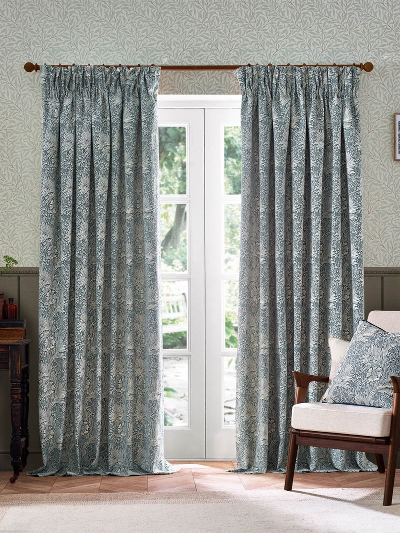 Morris & Co Indigo Marigold jacquard curtain 117x137cm, UK version