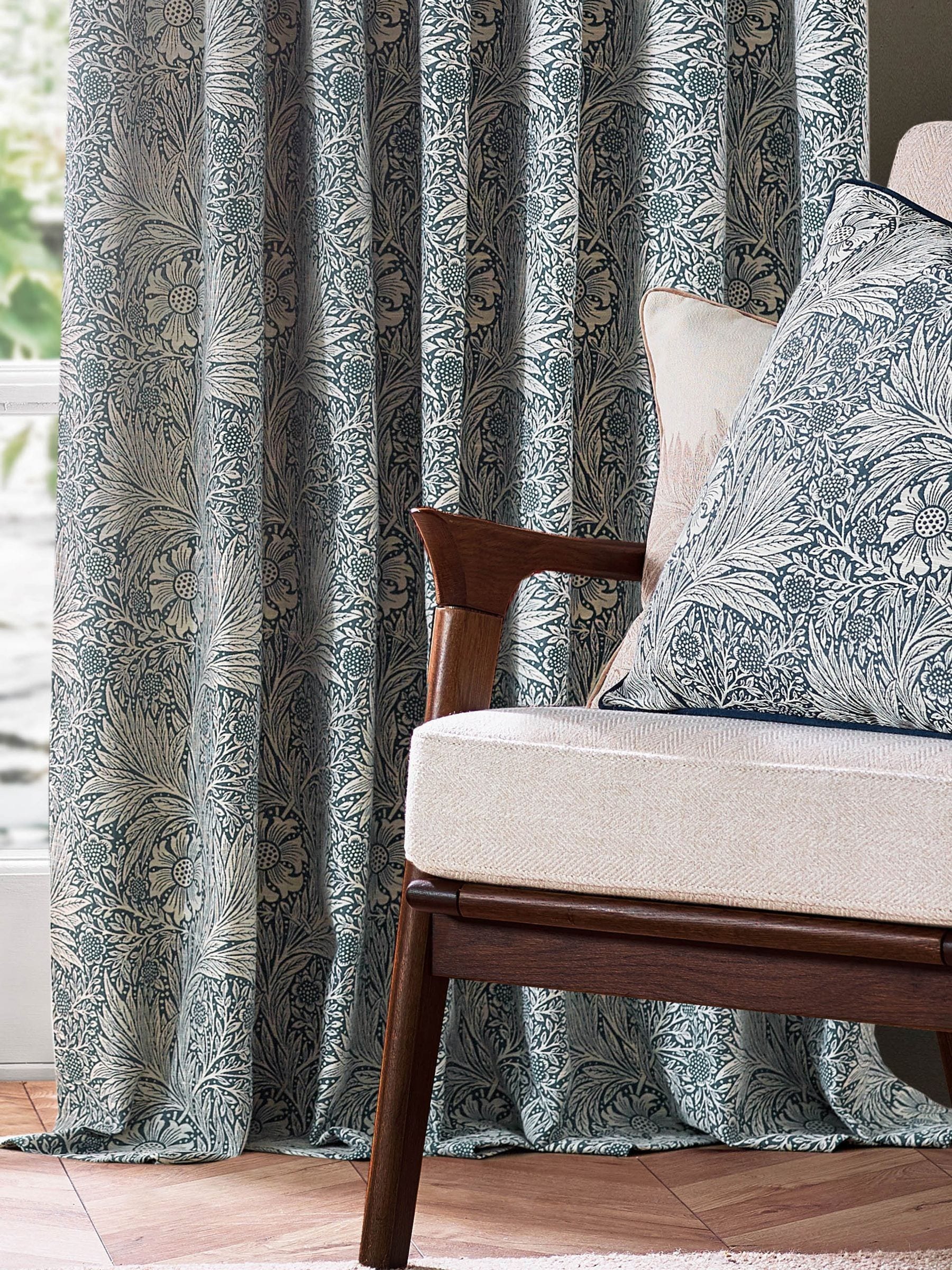 Morris & Co Indigo Marigold jacquard curtain 117x137cm, UK version