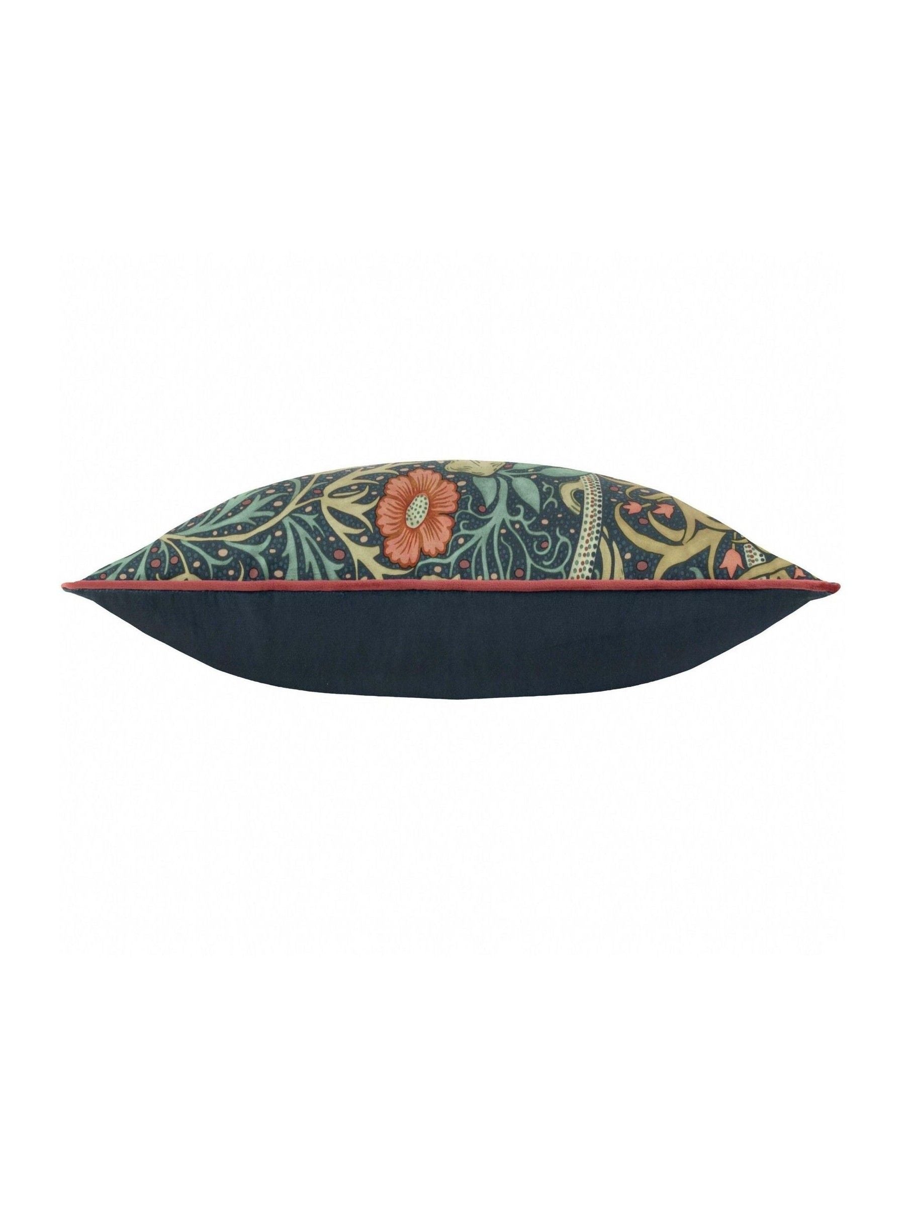 Morris & Co indigo seaweed velvet piped cushion, imported from the UK