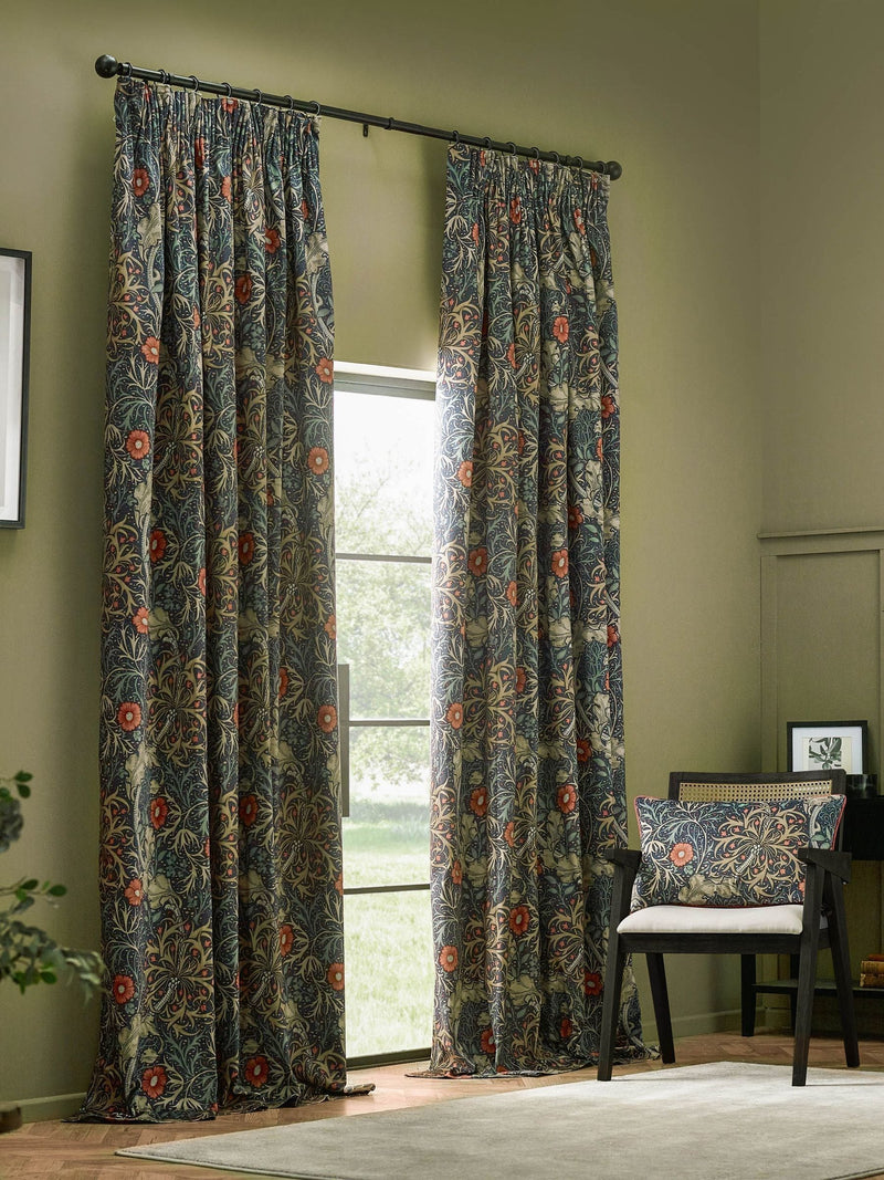 Morris & Co Indigo Seaweed curtains velvet 117x137cm, UK version