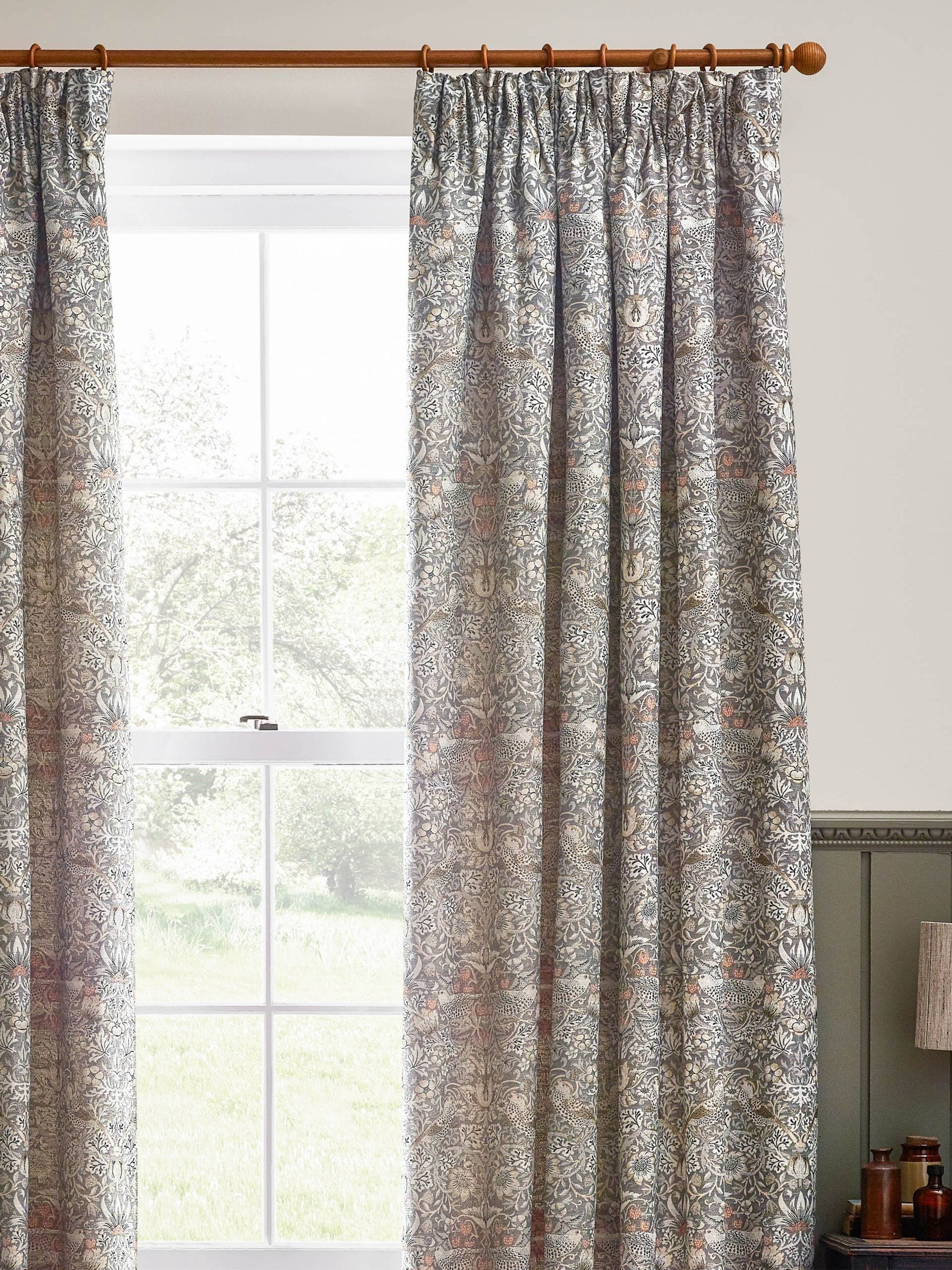 Morris & Co. Biscuit Strawberry Thief Jacquard Pencil Pleat Curtains