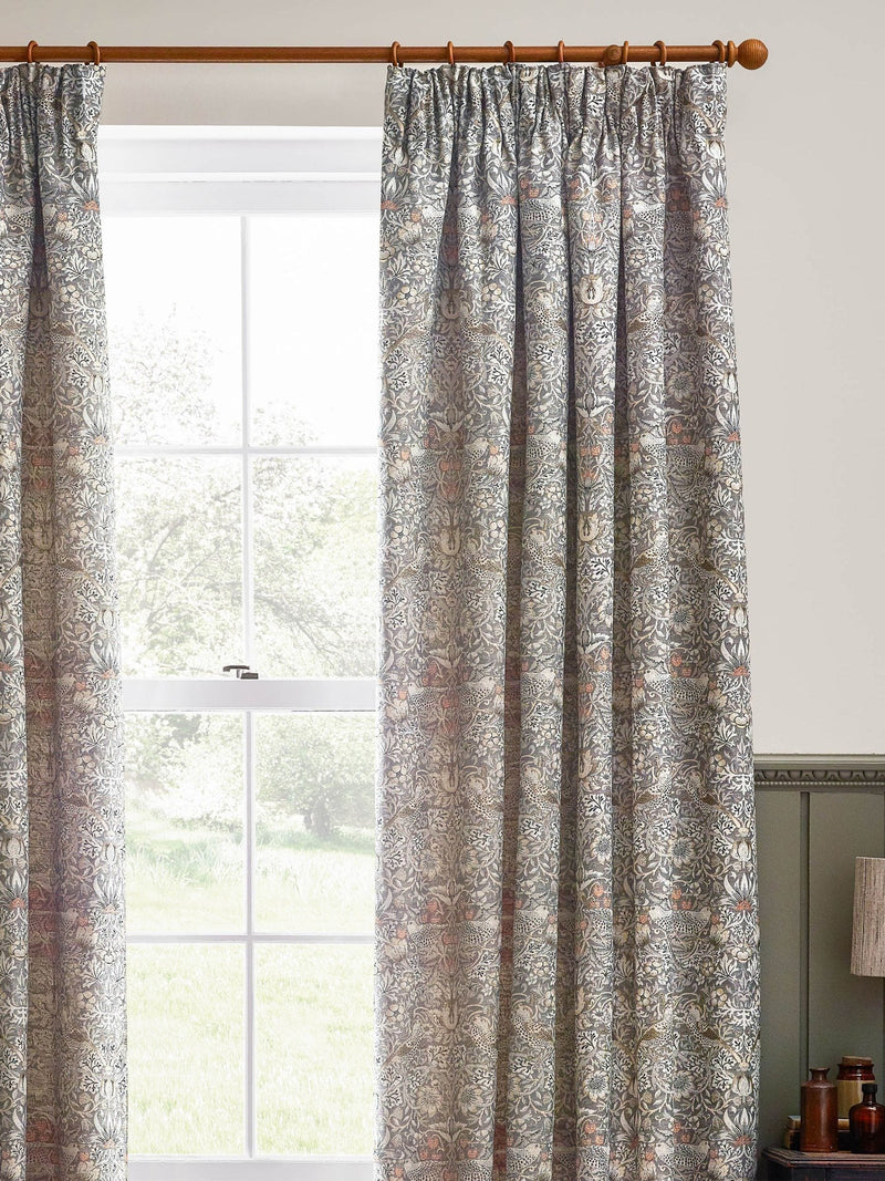 Morris & Co. Biscuit Strawberry Thief Jacquard Pencil Pleat Curtains