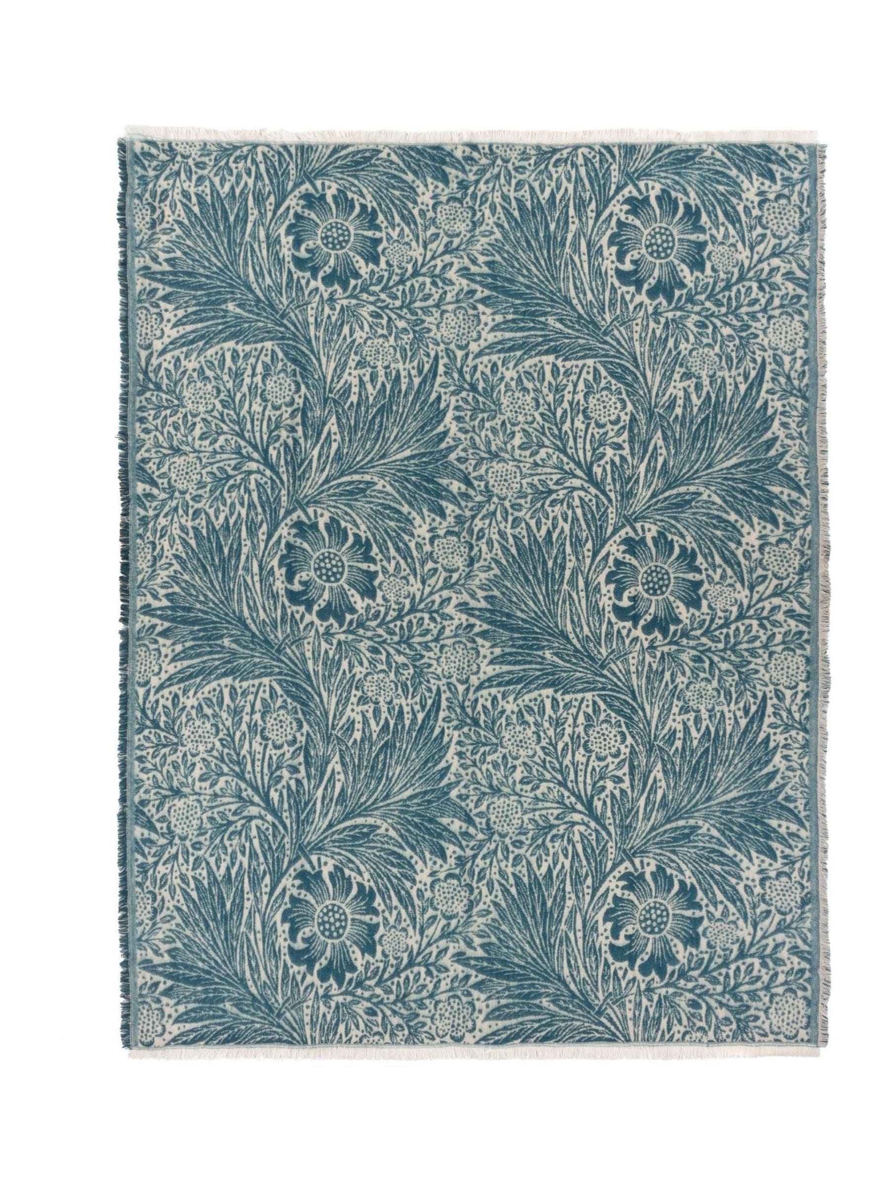 Morris & Co Indigo Marigold jacquard throw, imported from the UK