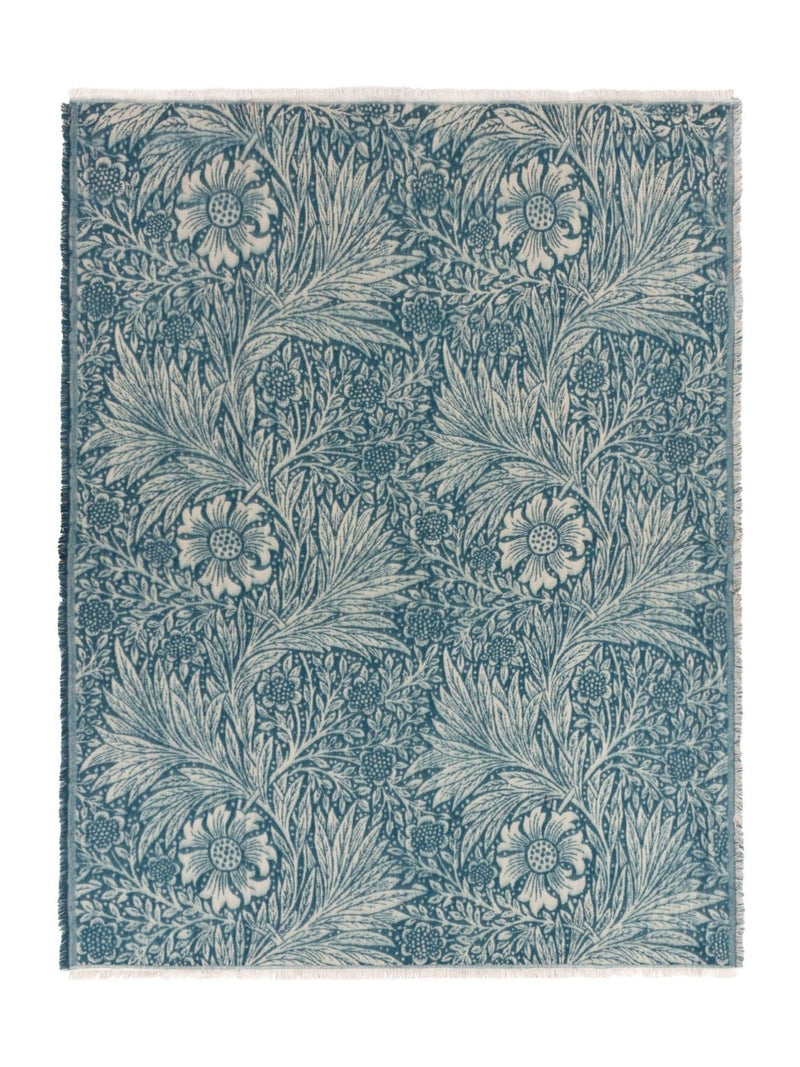 Morris & Co Indigo Marigold jacquard throw, imported from the UK