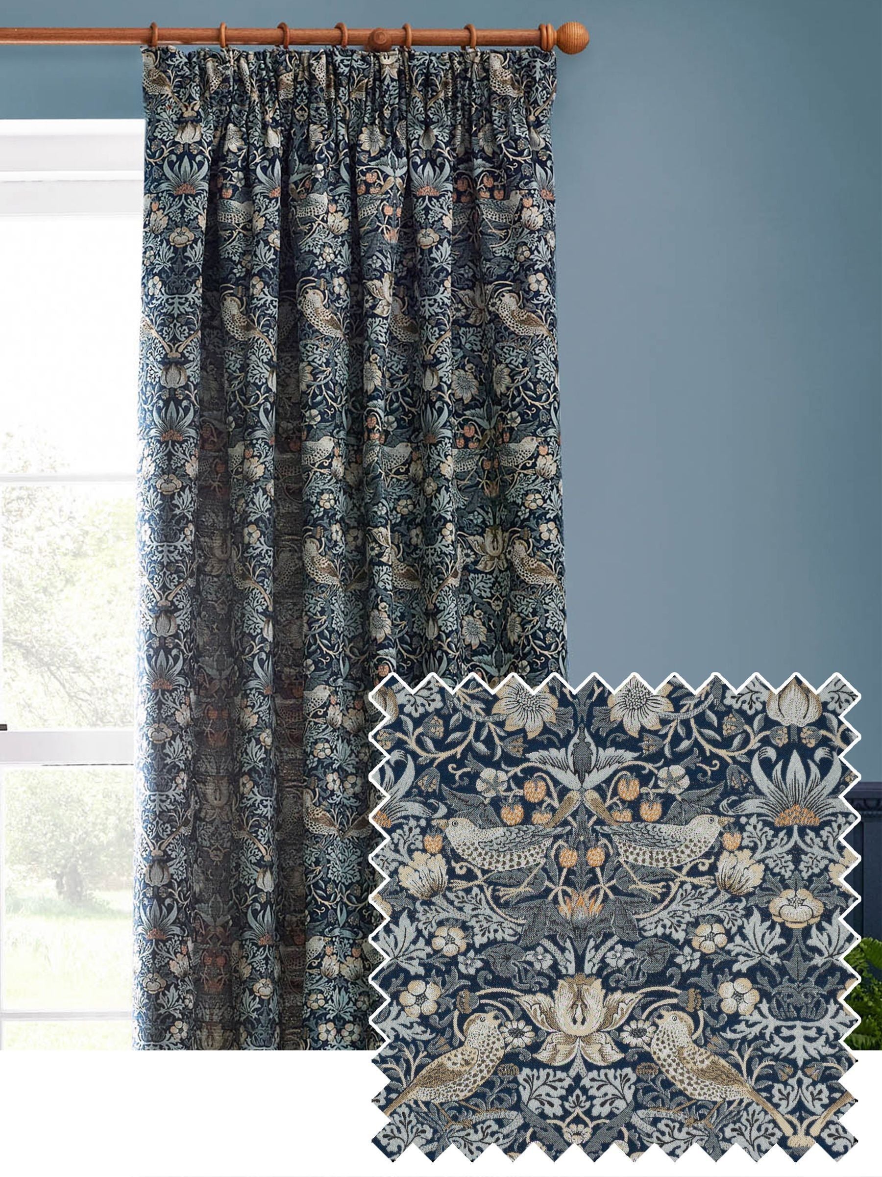 Morris & Co indigo Strawberry Thief jacquard curtain 117x137cm - British product
