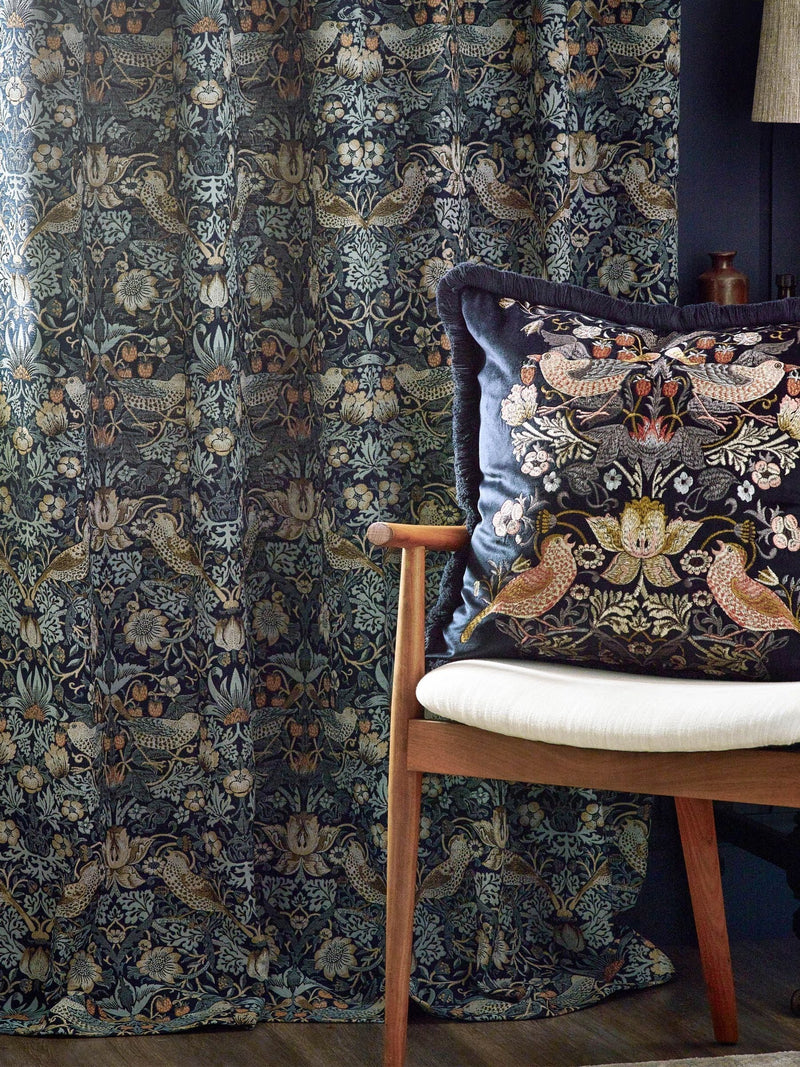 Morris & Co indigo Strawberry Thief jacquard curtain 117x137cm - British product