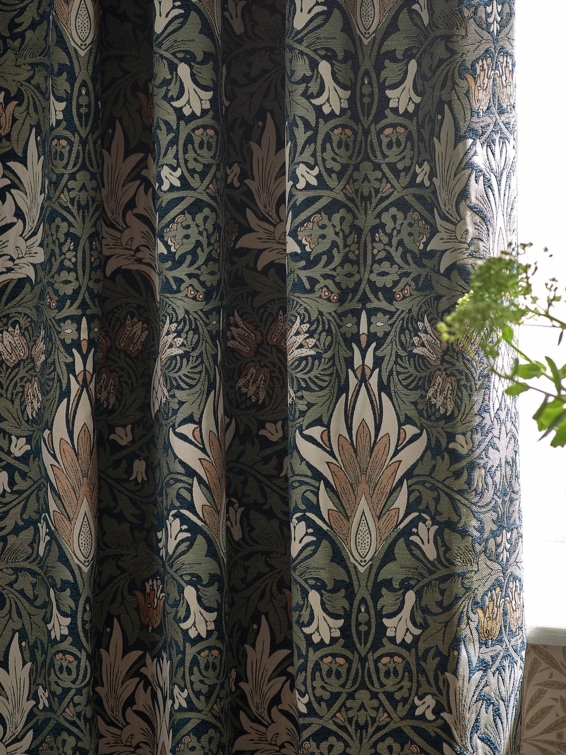 Morris & Co Snakeshead jacquard chenille pencil pleat curtain 117x137cm (British brand)