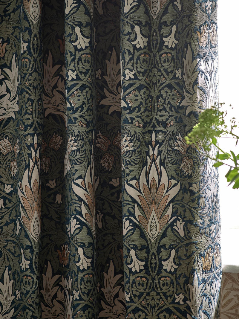Morris & Co Snakeshead jacquard chenille pencil pleat curtain 117x137cm (British brand)