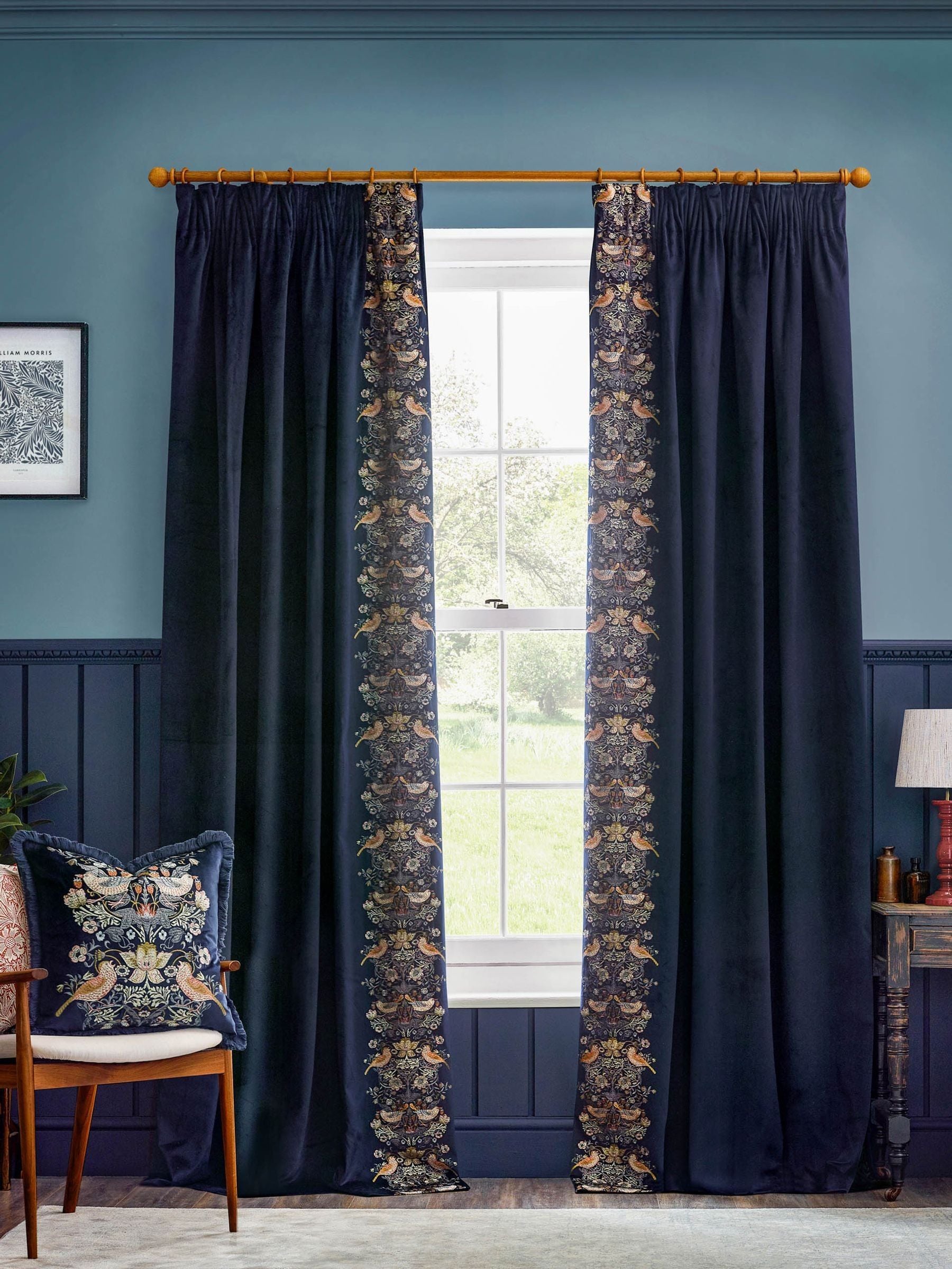 Morris & Co Indigo Strawberry Thief Embroidered Curtain 117x137cm (British brand)