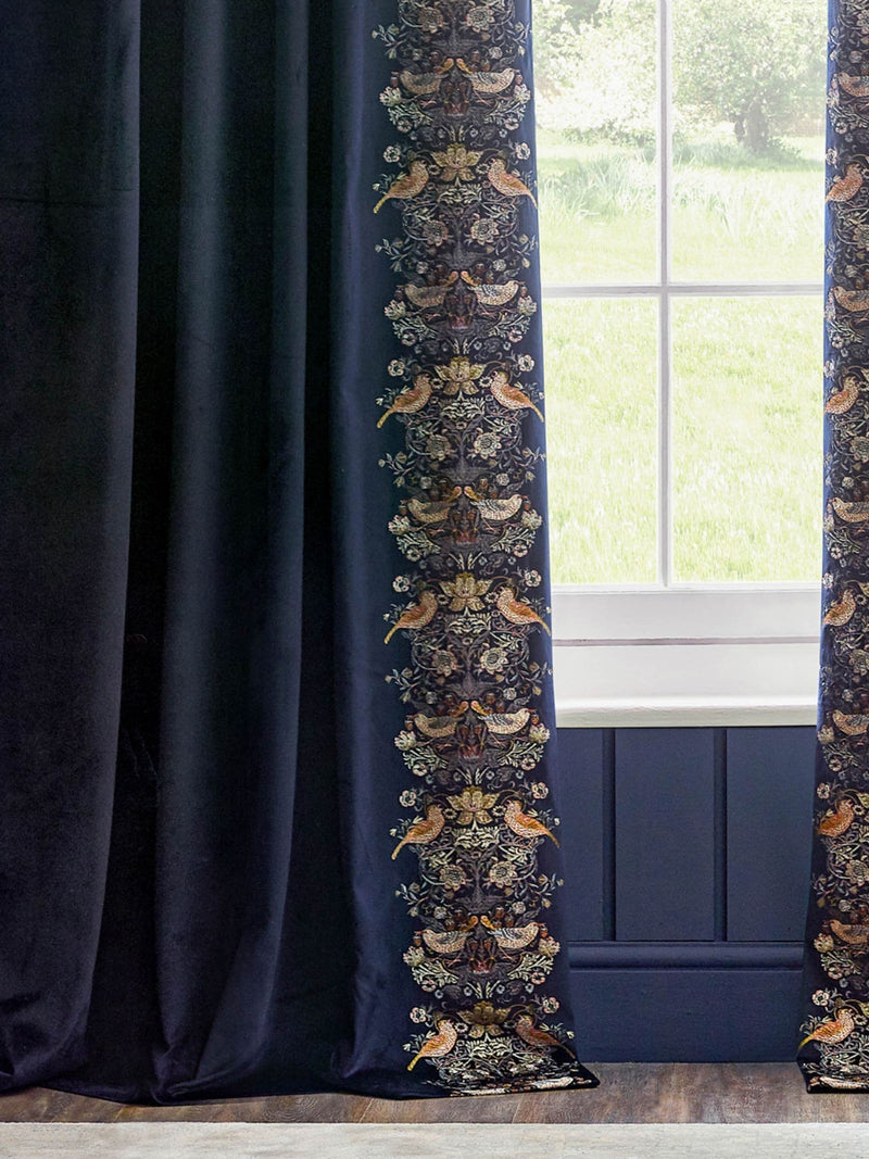 Morris & Co Indigo Strawberry Thief Embroidered Curtain 117x137cm (British brand)