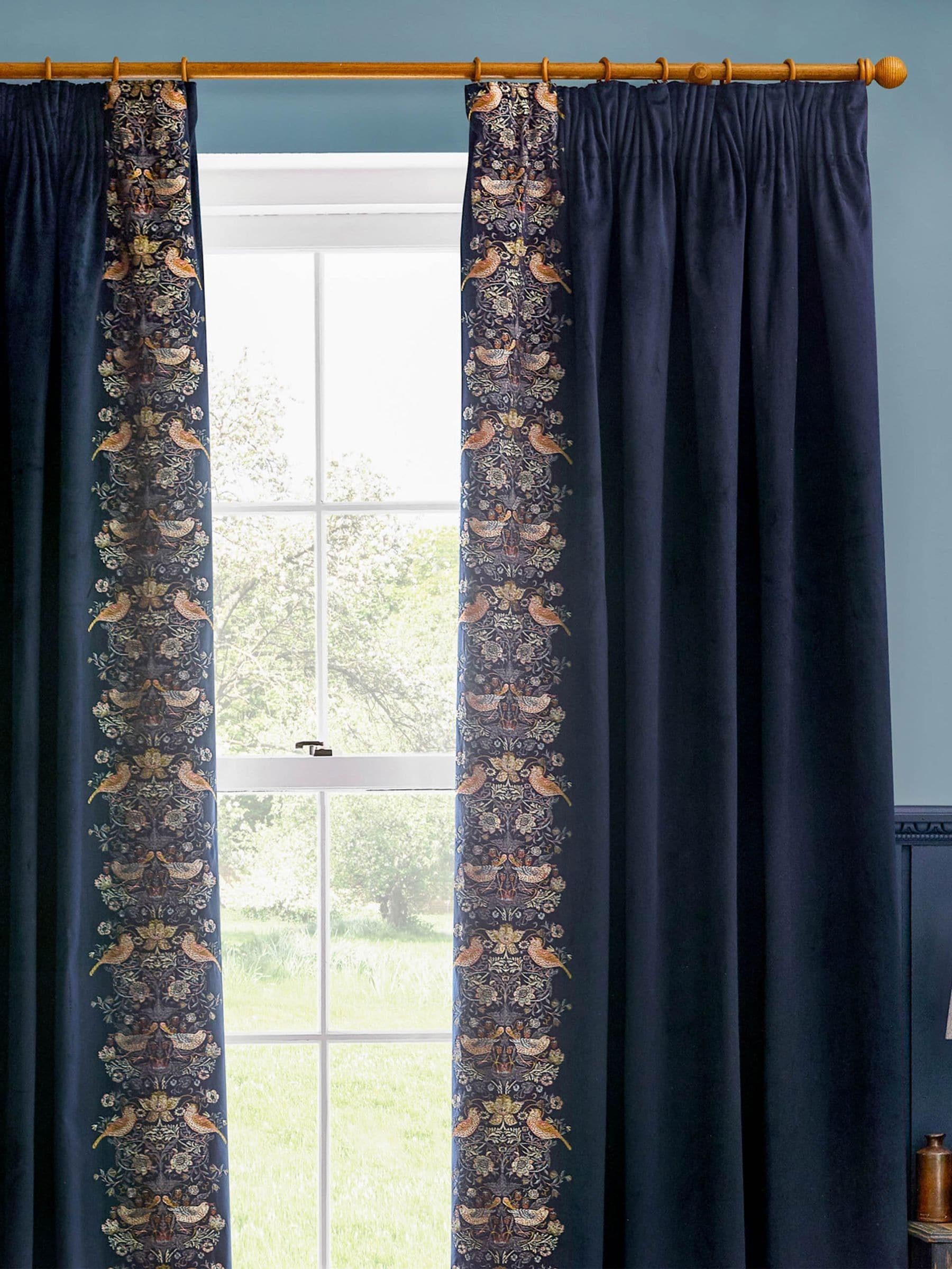 Morris & Co Indigo Strawberry Thief Embroidered Curtain 117x137cm (British brand)