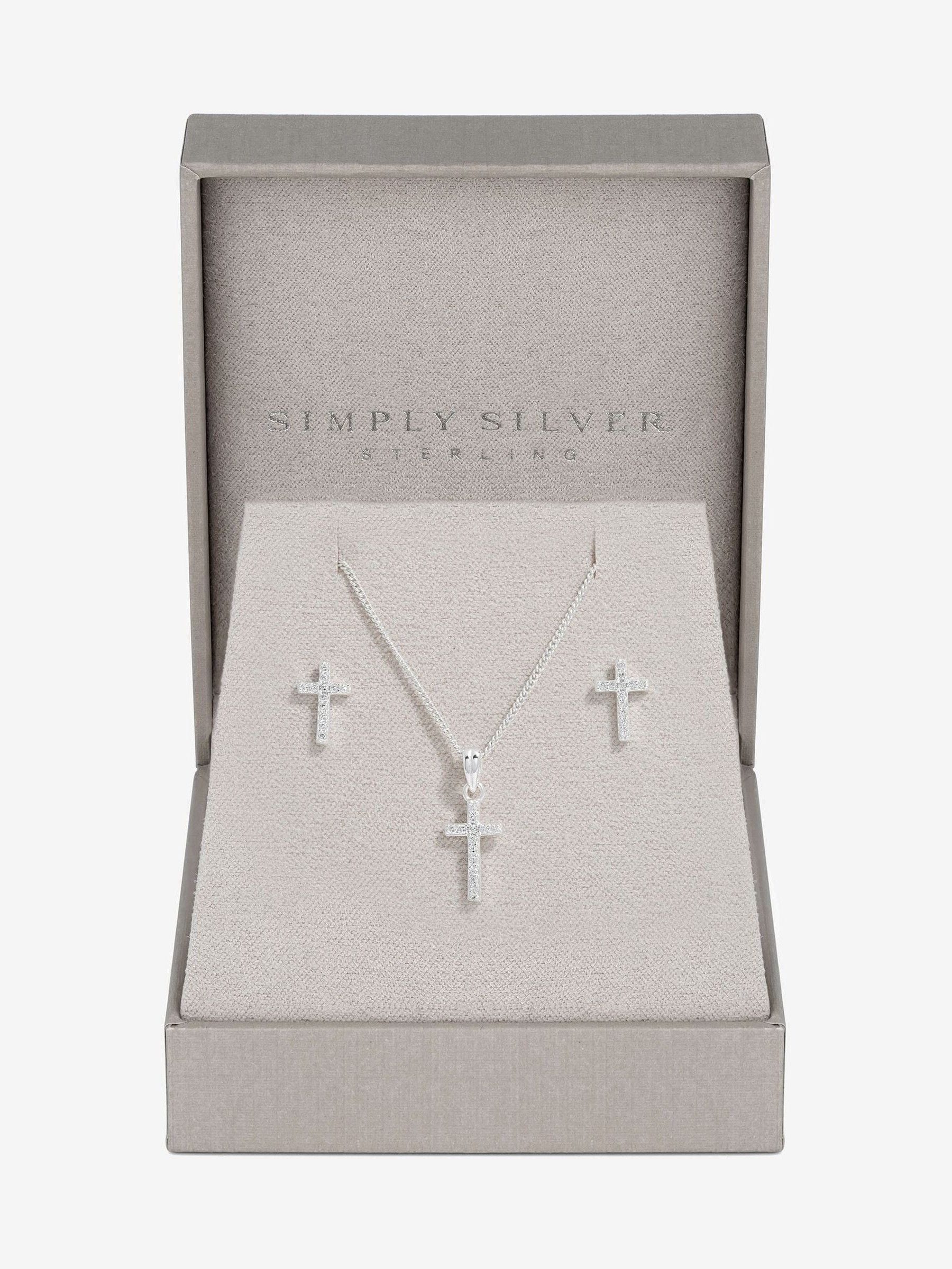 Sterling Silver Cubic Zirconia Cross Jewelry Set with Gift Box