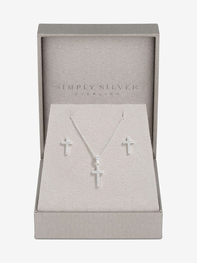Sterlingsilber Zirkonia Kreuzschmuck-Set mit Geschenkbox