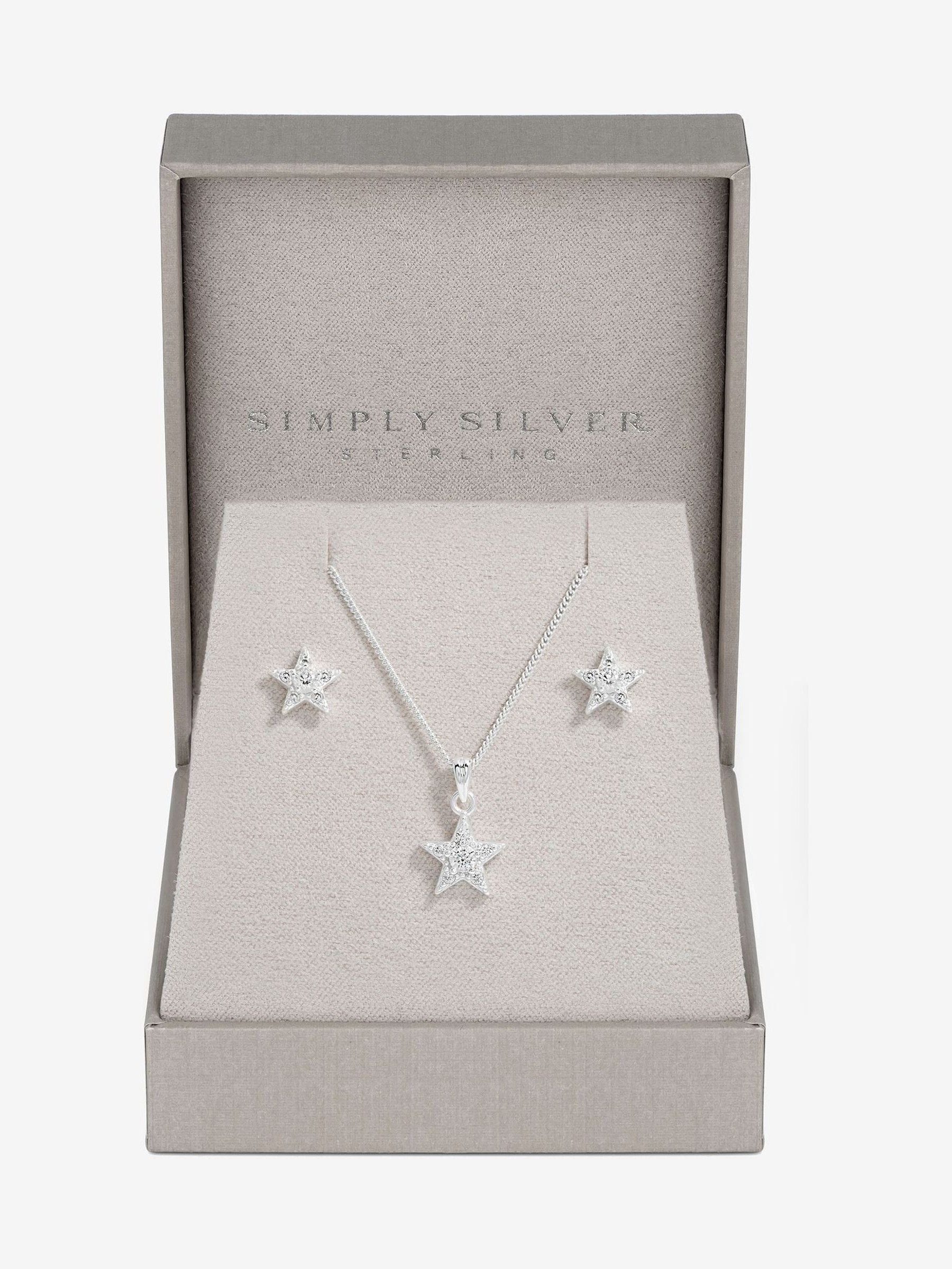 Sterling Silver-tone 925 Cubic Zirconia Celestial Jewelry Set with Gift Box