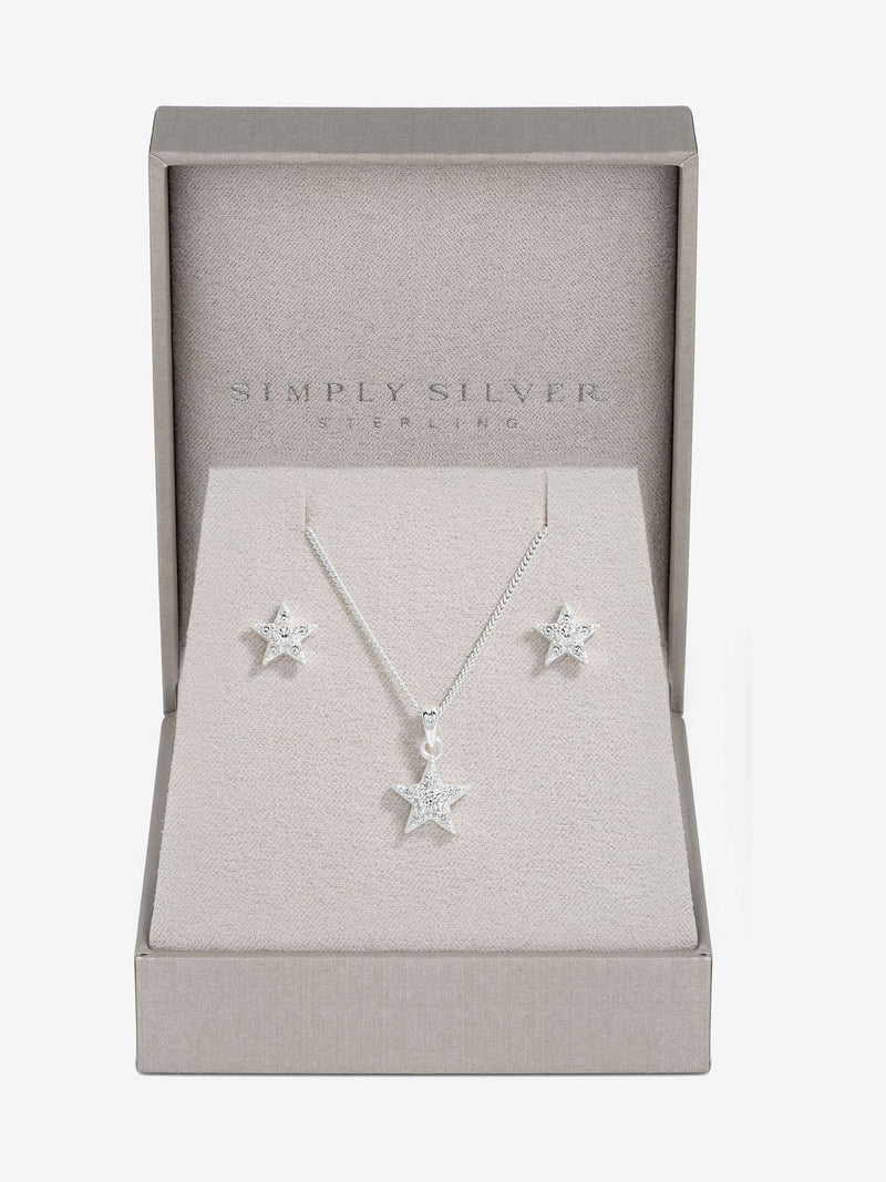 Sterling Silver-tone 925 Cubic Zirconia Celestial Jewelry Set with Gift Box