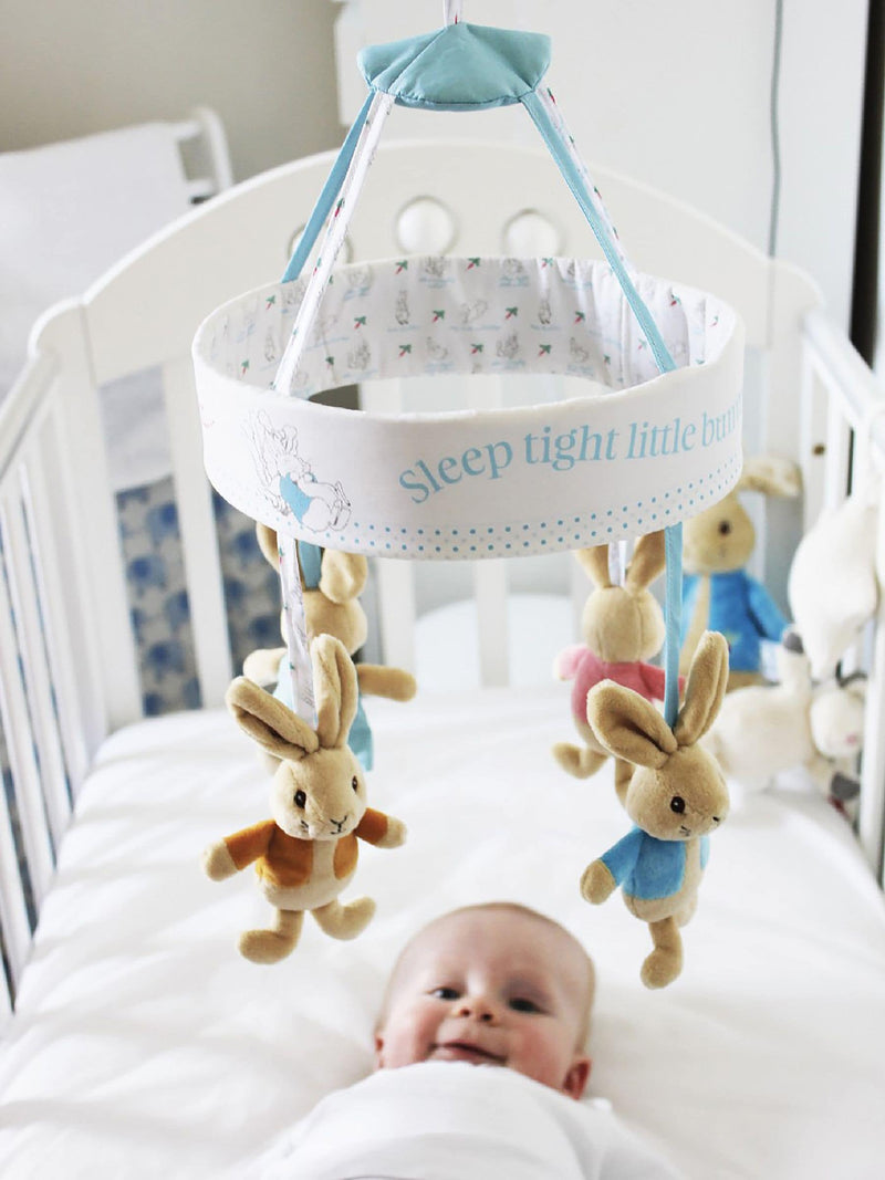 Peter Rabbit cot musical mobile with Beatrix Potter characters (British brand)