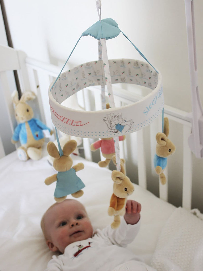 Peter Rabbit cot musical mobile with Beatrix Potter characters (British brand)