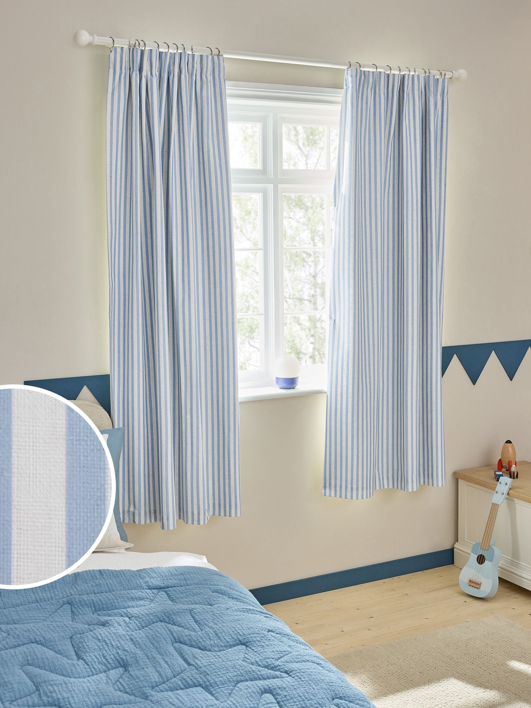 Blue Stripe Pencil Pleat Blackout Curtains