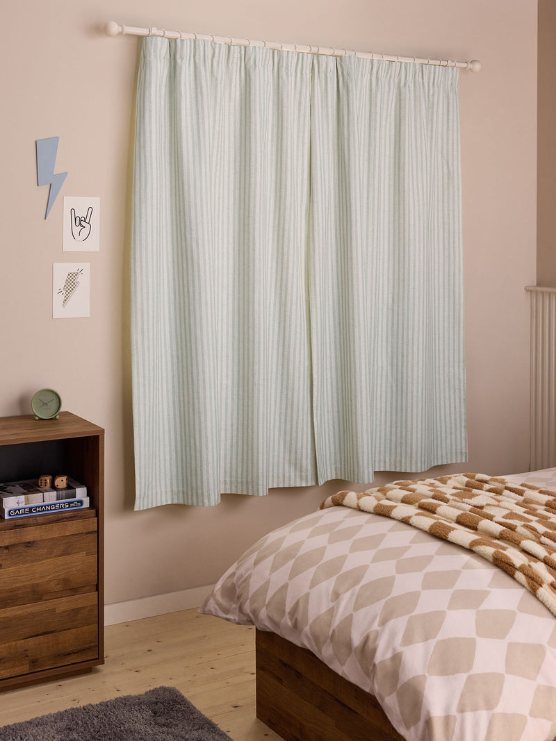 Blackout curtains sage stripe pencil pleat, imported from the UK