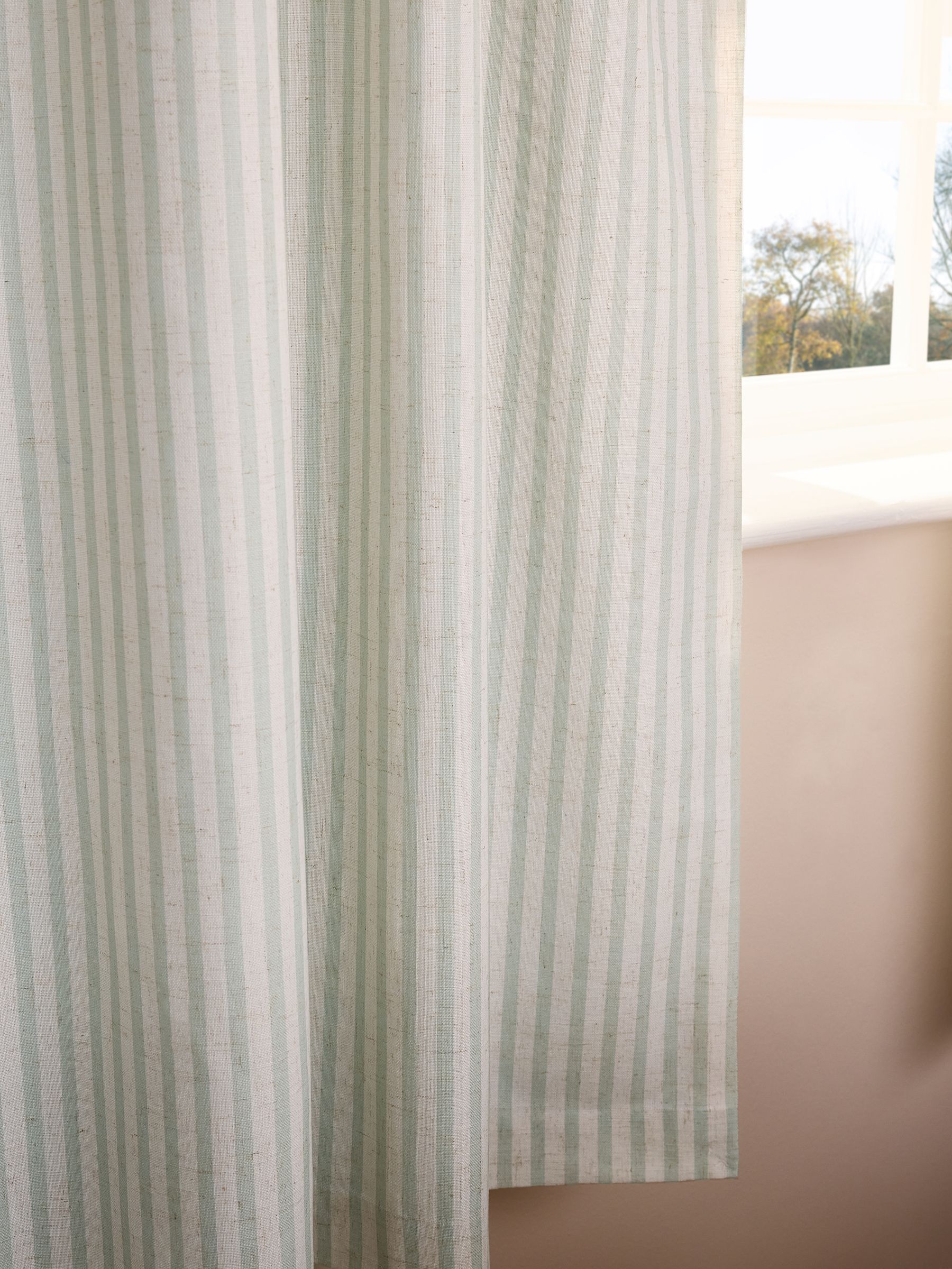 Blackout curtains sage stripe pencil pleat, imported from the UK