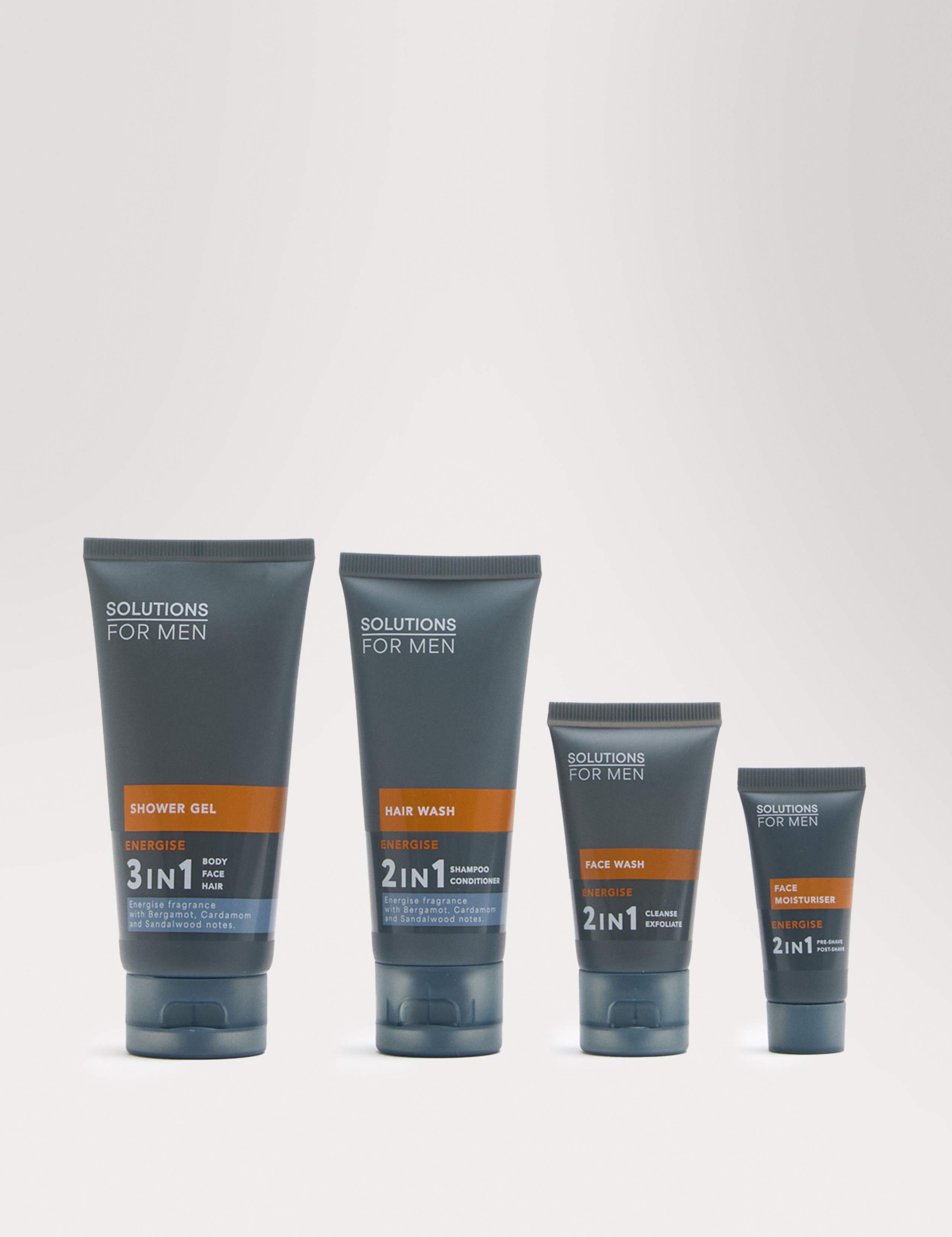 ENERGISE Discovery Set men's grooming kit with shower gel, hair wash, face wash, and moisturiser - British product