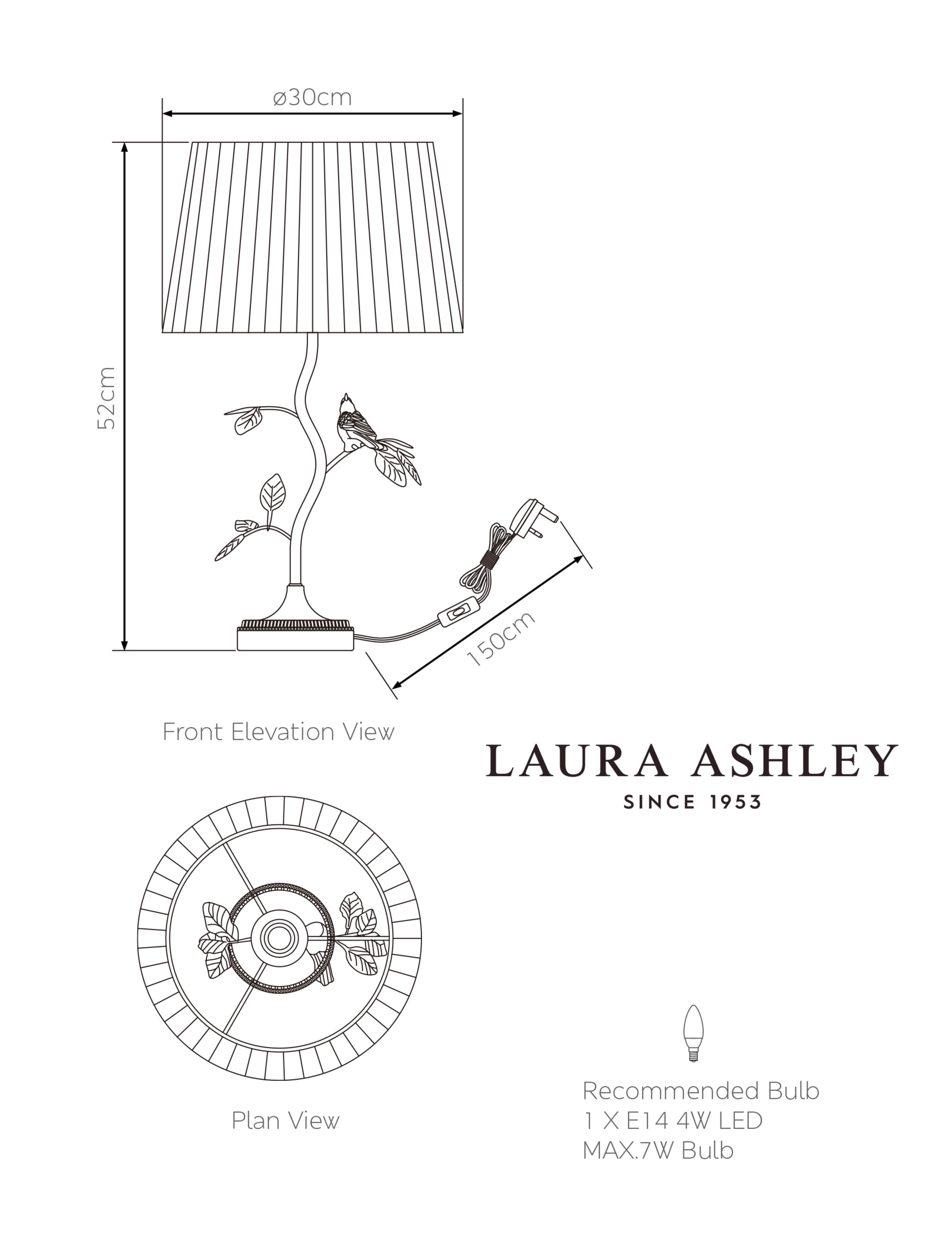 Laura Ashley bird table lamp 520mm (British brand)