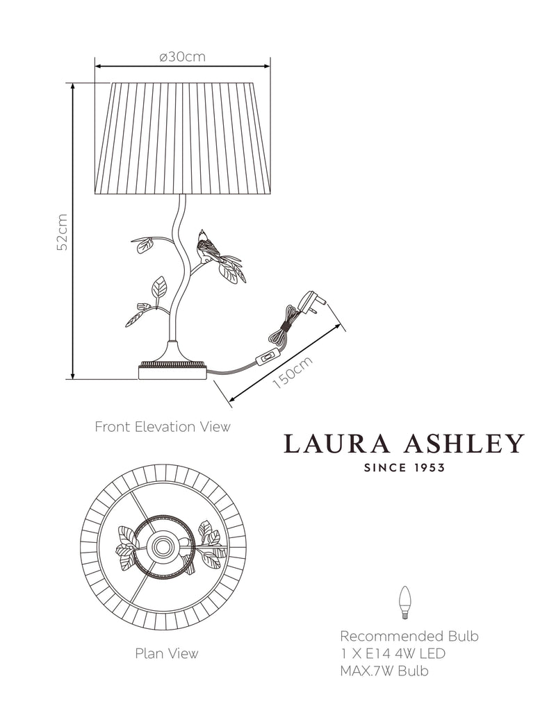 Laura Ashley bird table lamp 520mm (British brand)
